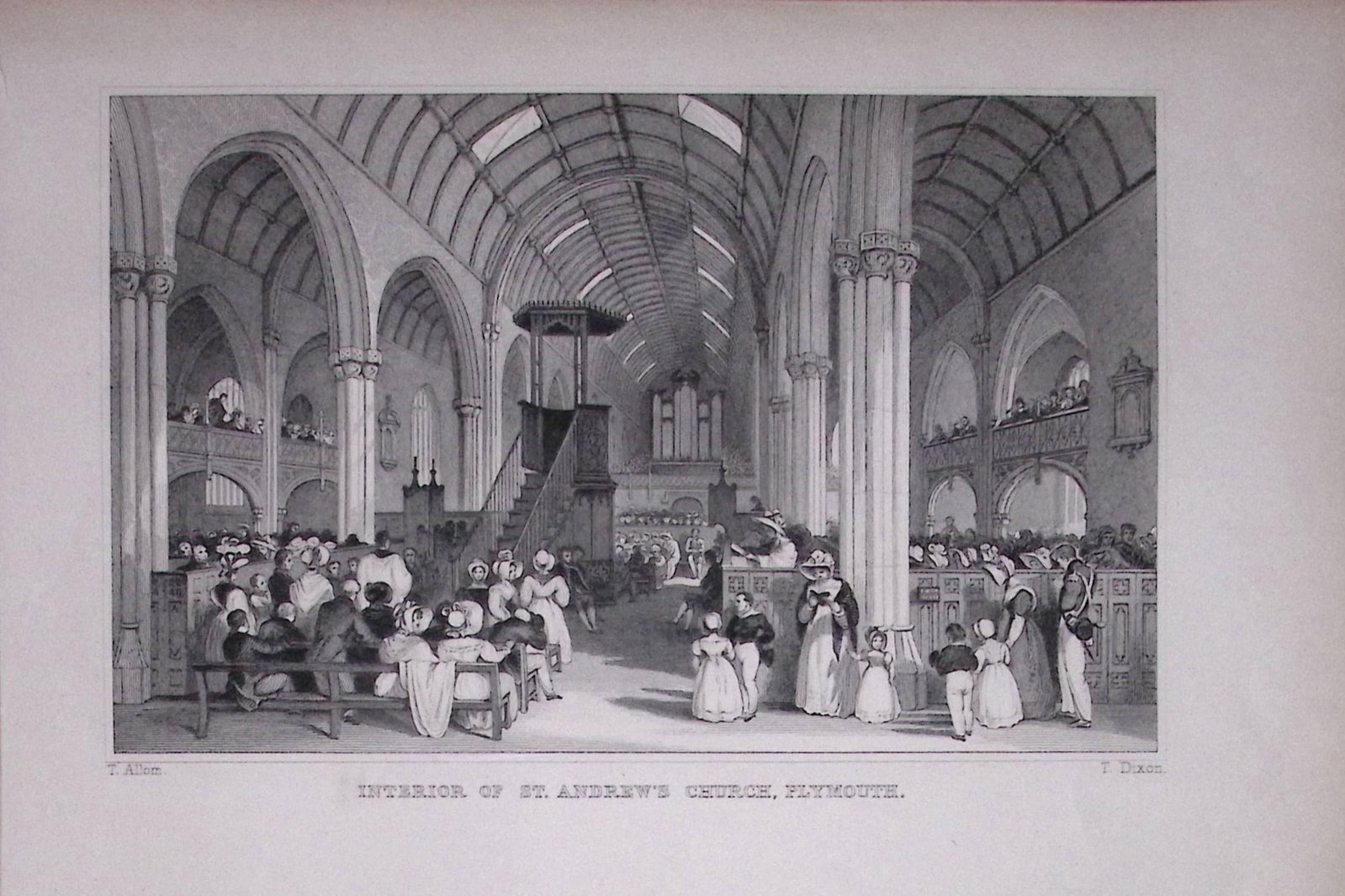 Plymouth Interior of St Andrews Church Antique 193 Years-Old Steel-Engraving-54: Title: Plymouth Interior of St Andrews Church Antique 193 Years-Old Steel-Engraving-54 Description: This Antique Steel Engraving Was Removed from a 193-Year-Old Edition of. Devon and Cornwall I