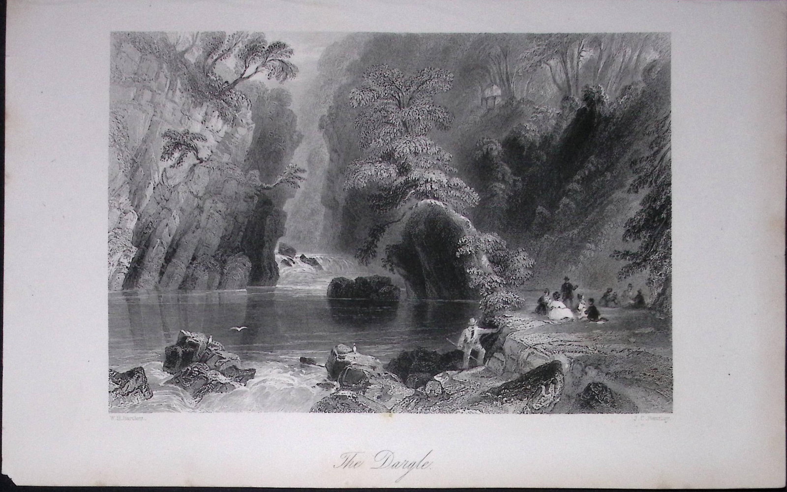 Ireland Scene at The Dargle Wicklow Antique 183 Years-Old Steel-Engraving-13. (1 of 1)