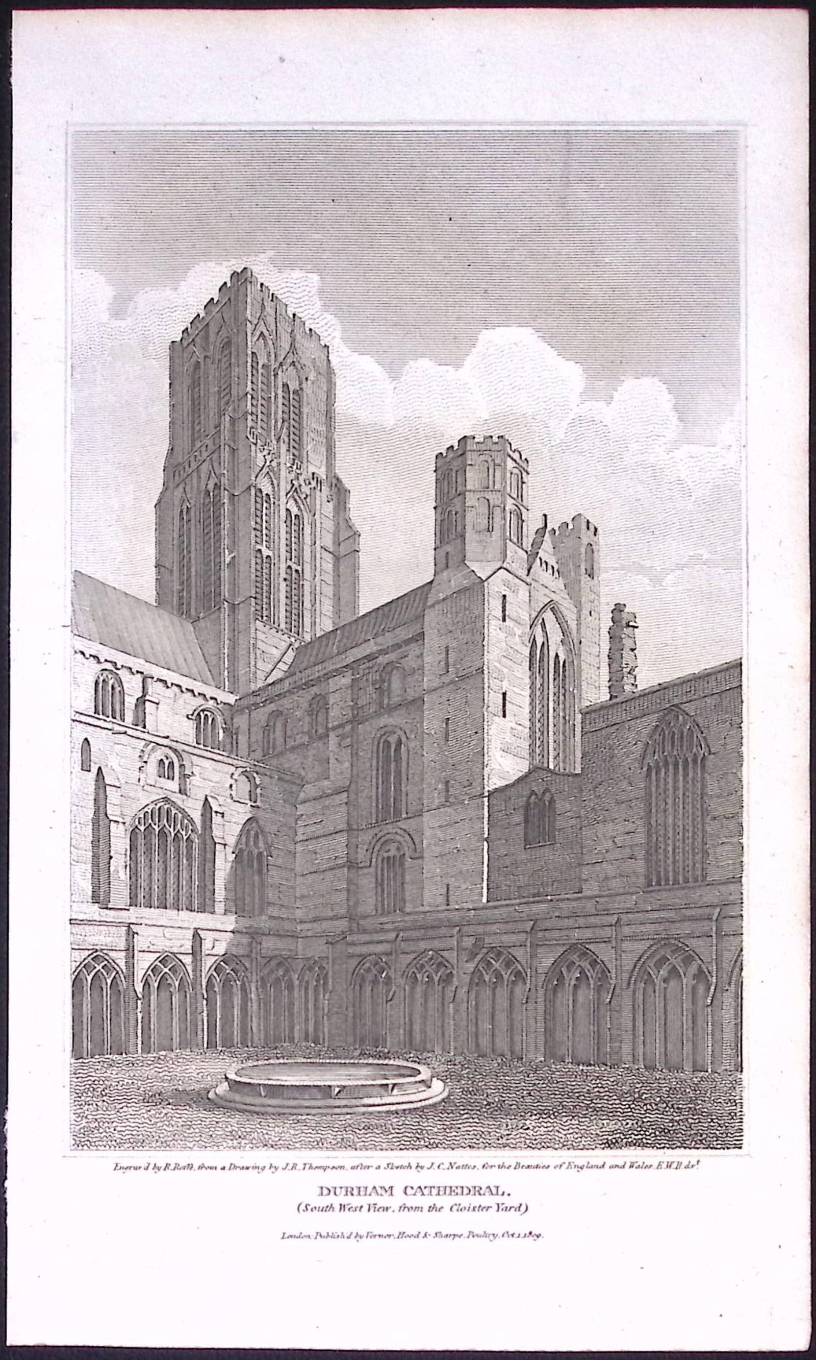 Durham Cathedral Cloister Yard Antique 223 Years-Old Steel-Engraving-146: Title: Durham Cathedral Cloister Yard Antique 223 Years-Old Steel-Engraving-146 Description: This Georgian Antique Print Was Removed from a First Edition of. The Beauties of England and Wales A
