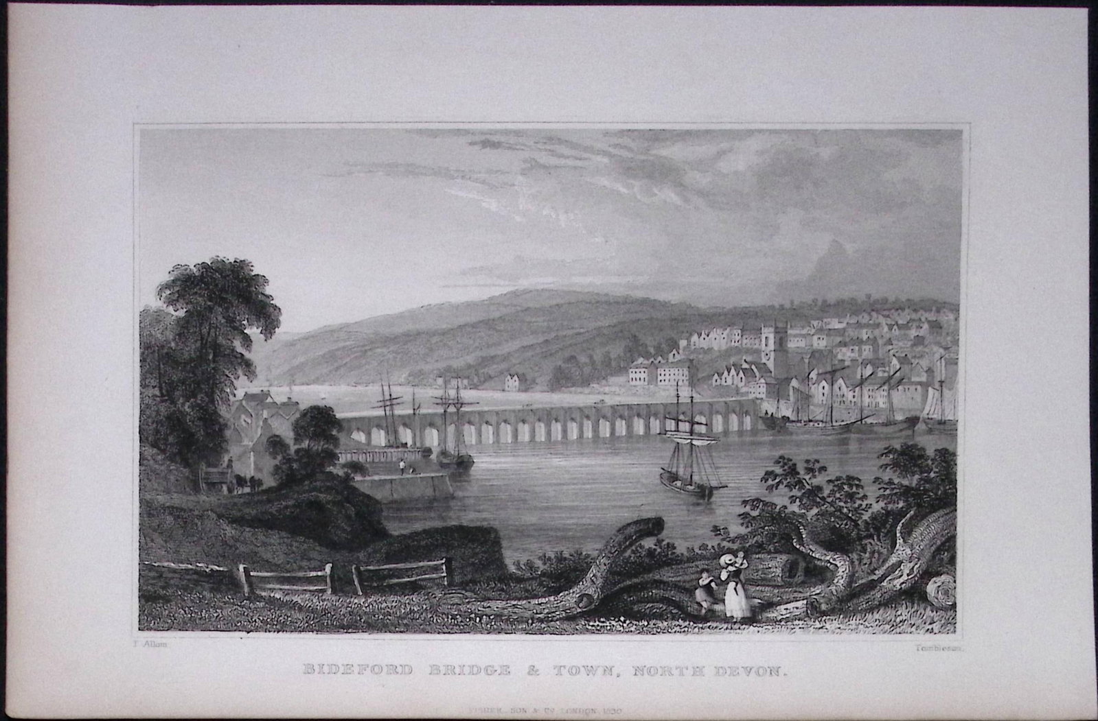 Bideford Bridge & Town North Devonshire Antique 193 Years-Old Steel-Engraving-45 (1 of 1)