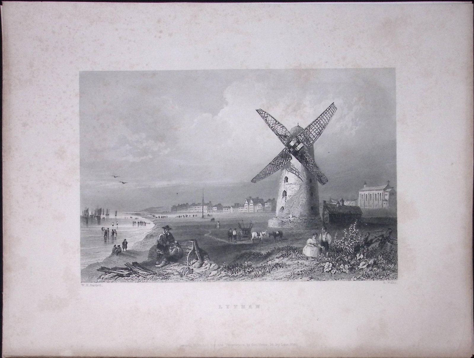 Lytham Beach Windmill WH Bartlett 183 Years-Old Antique Steel Engraving-10 (1 of 2)