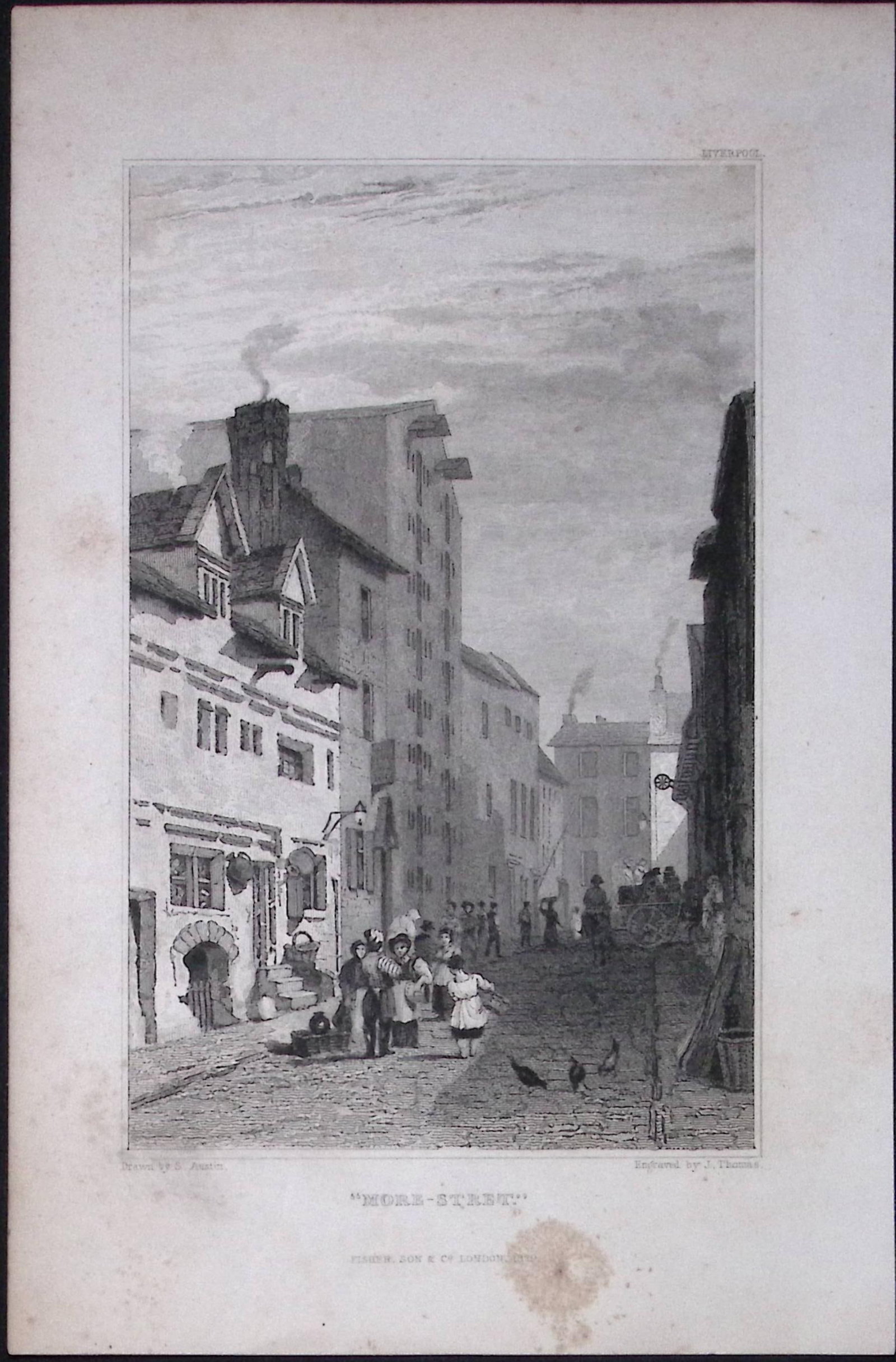 Liverpool More-Street Tithebarn Street Antique 195 Years-Old Steel-Engraving-63 (1 of 2)