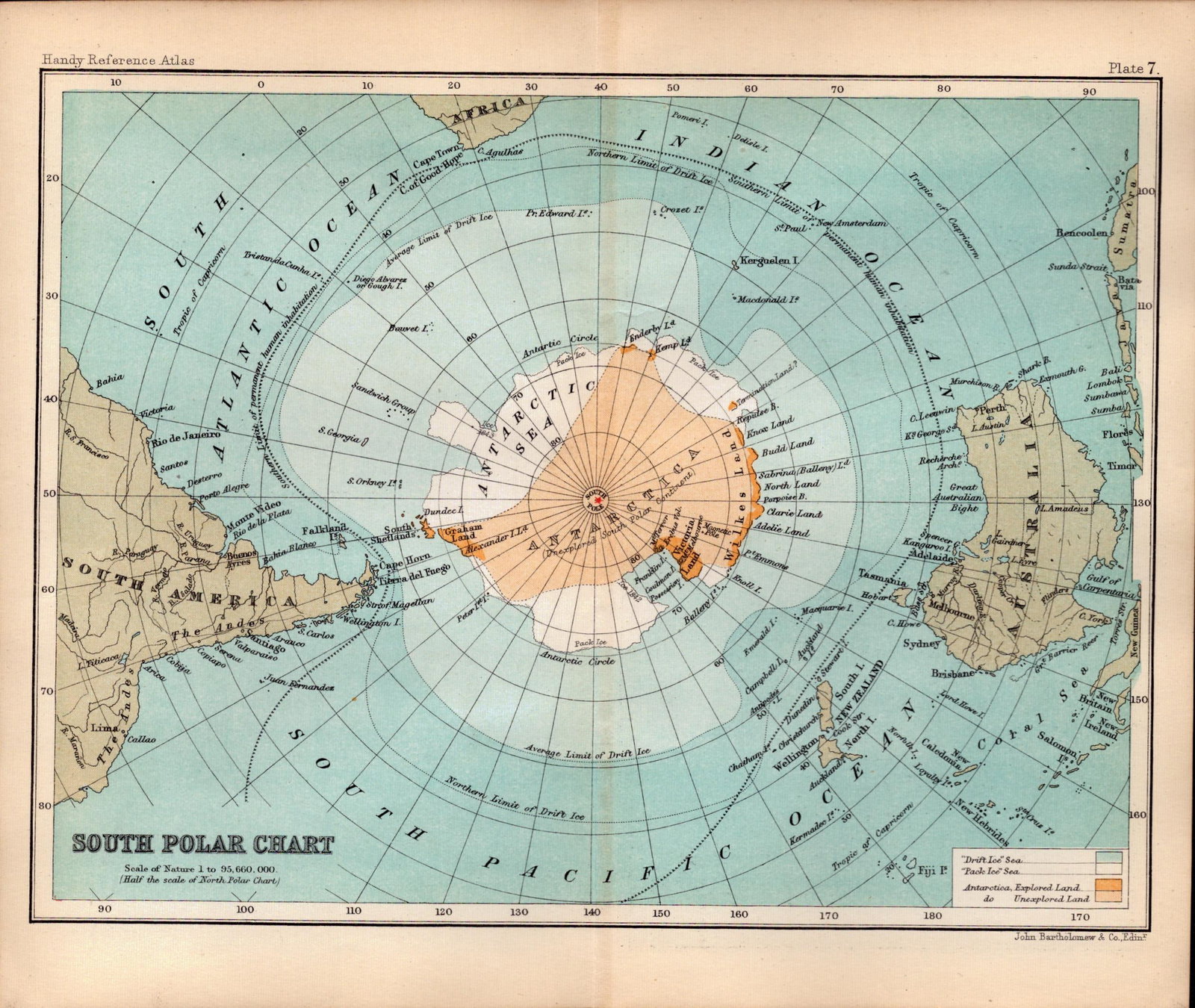 South Polar Chart Double Sided Victorian Antique 1896 Map.: Title: South Polar Chart Double Sided Victorian Antique 1896 Map. Description: This Antique Double-Sided Map Has Been Removed From an. 1896 Edition Handy Reference Atlas by J. G. Bartholomew.