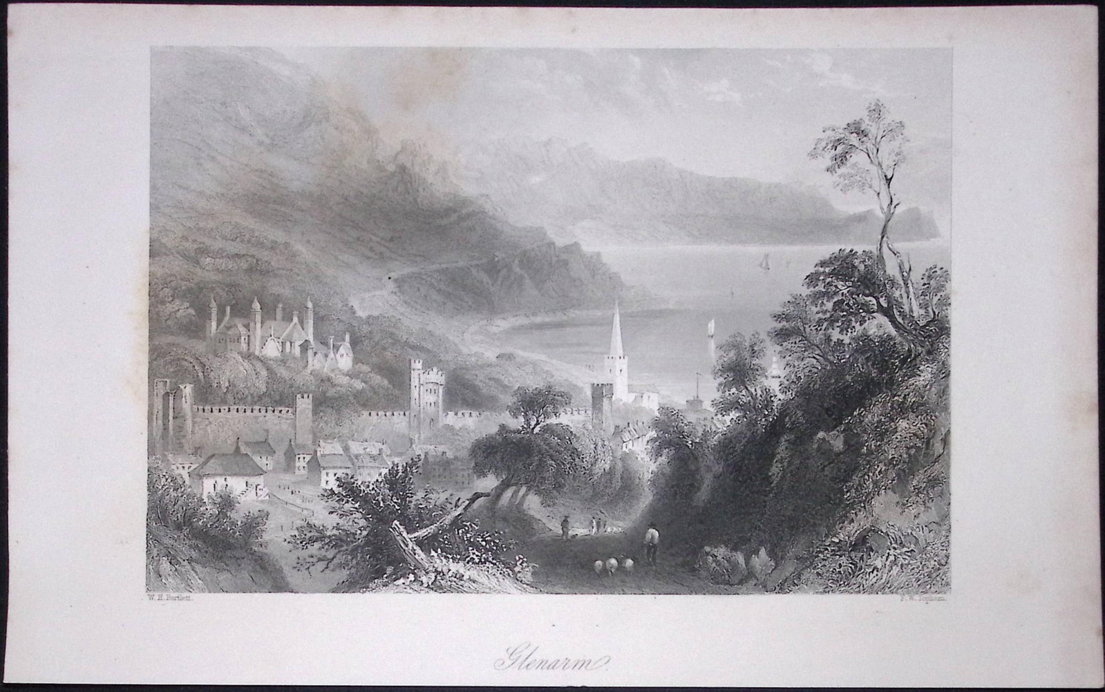 Ireland Village of Glenarm Antrim Antique 183 Years-Old Steel-Engraving-51.: Title: Ireland Village of Glenarm Antrim Antique 183 Years-Old Steel-Engraving-51. Description: The Scenery and Antiquities of Ireland, Illustrations by WH Barlett. And published in 1843 During