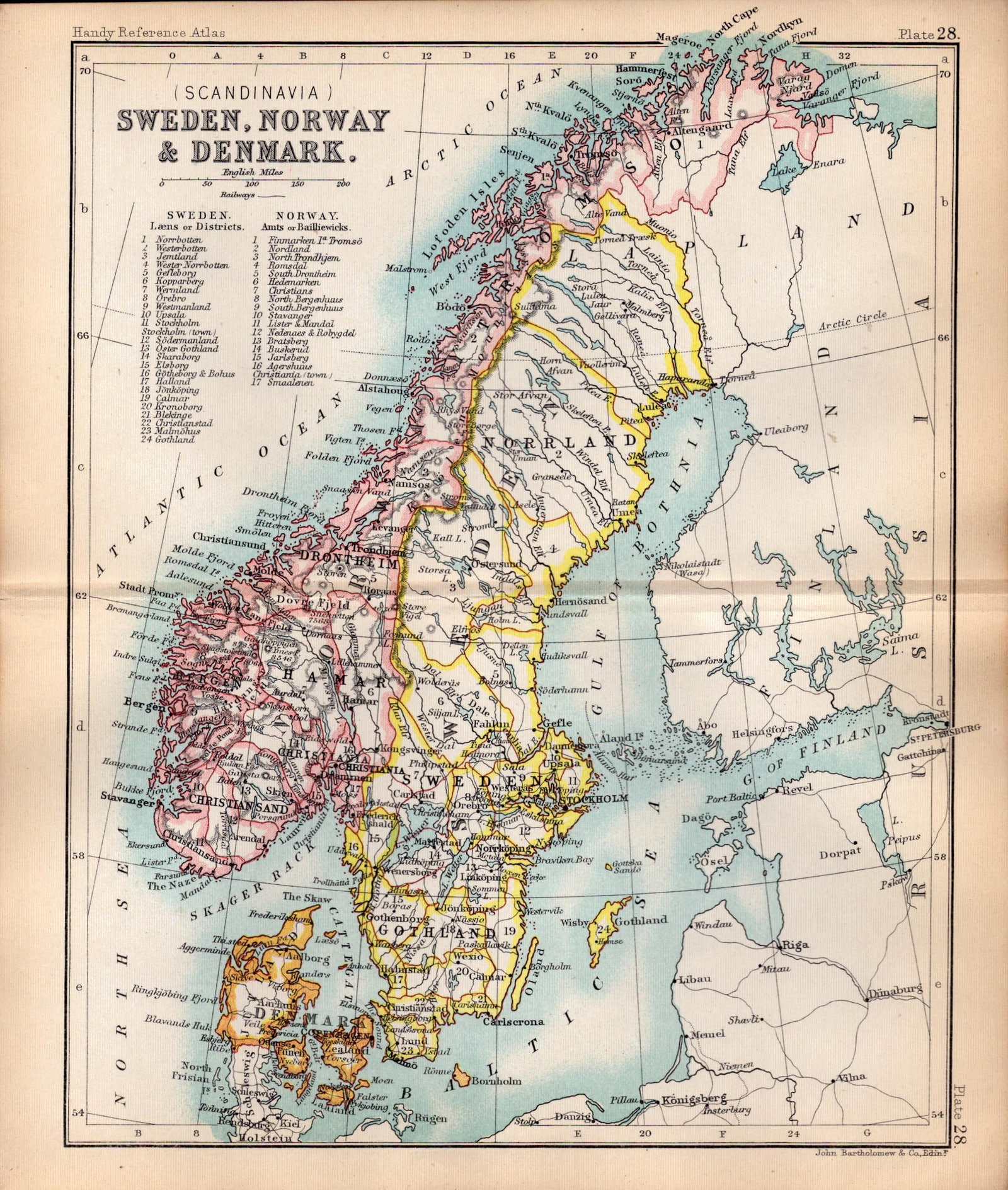 Sweden Norway Denmark Area Double Sided Antique 1896 Map.: Title: Sweden Norway Denmark Area Double Sided Antique 1896 Map. Description: This Antique Double-Sided Map Has Been Removed From an. 1896 Edition Handy Reference Atlas by J. G. Bartholomew.