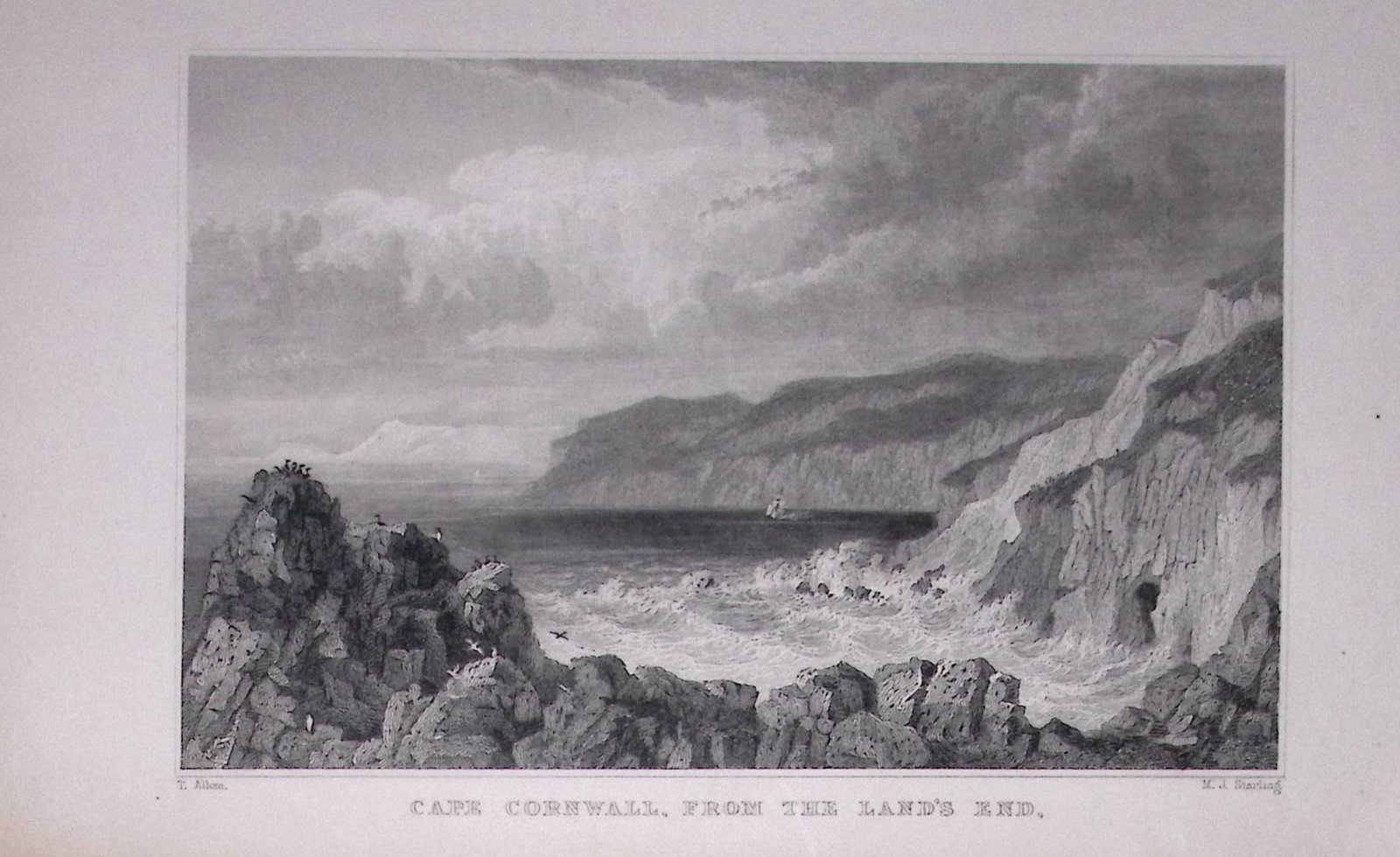 Cornwall Cape From Lands End Antique 193 Years-Old Steel-Engraving-40 (1 of 2)