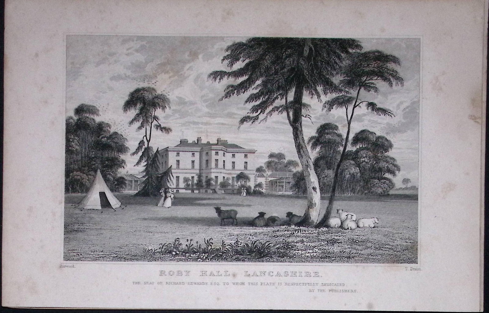 Liverpool Knowsley Roby Hall Antique 195 Years-Old Steel-Engraving-59 (1 of 2)