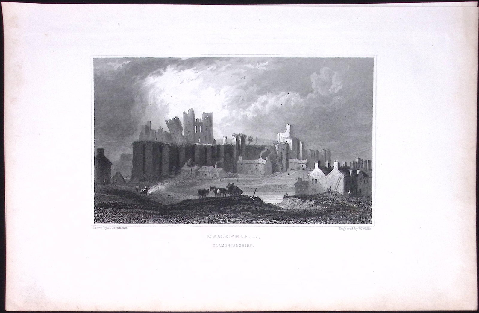 Wales-Caerphilly Castle Antique 166-Year-Old Steel Engraving-2 (1 of 2)