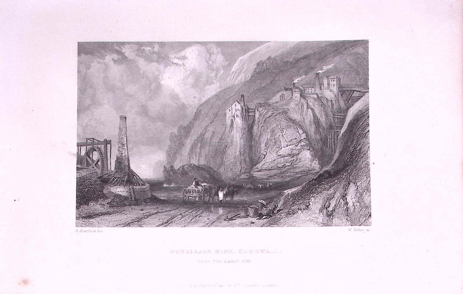 Botallack Mine Cornwall 179 years-Old Antique Steel Engraving Print-7-TR (1 of 2)