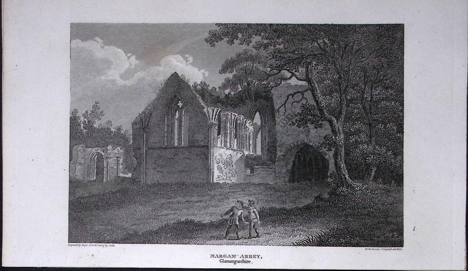 Margam Abbey Port Talbot Wales 211 Years-Old Georgian Steel-Engraving-481 (1 of 2)
