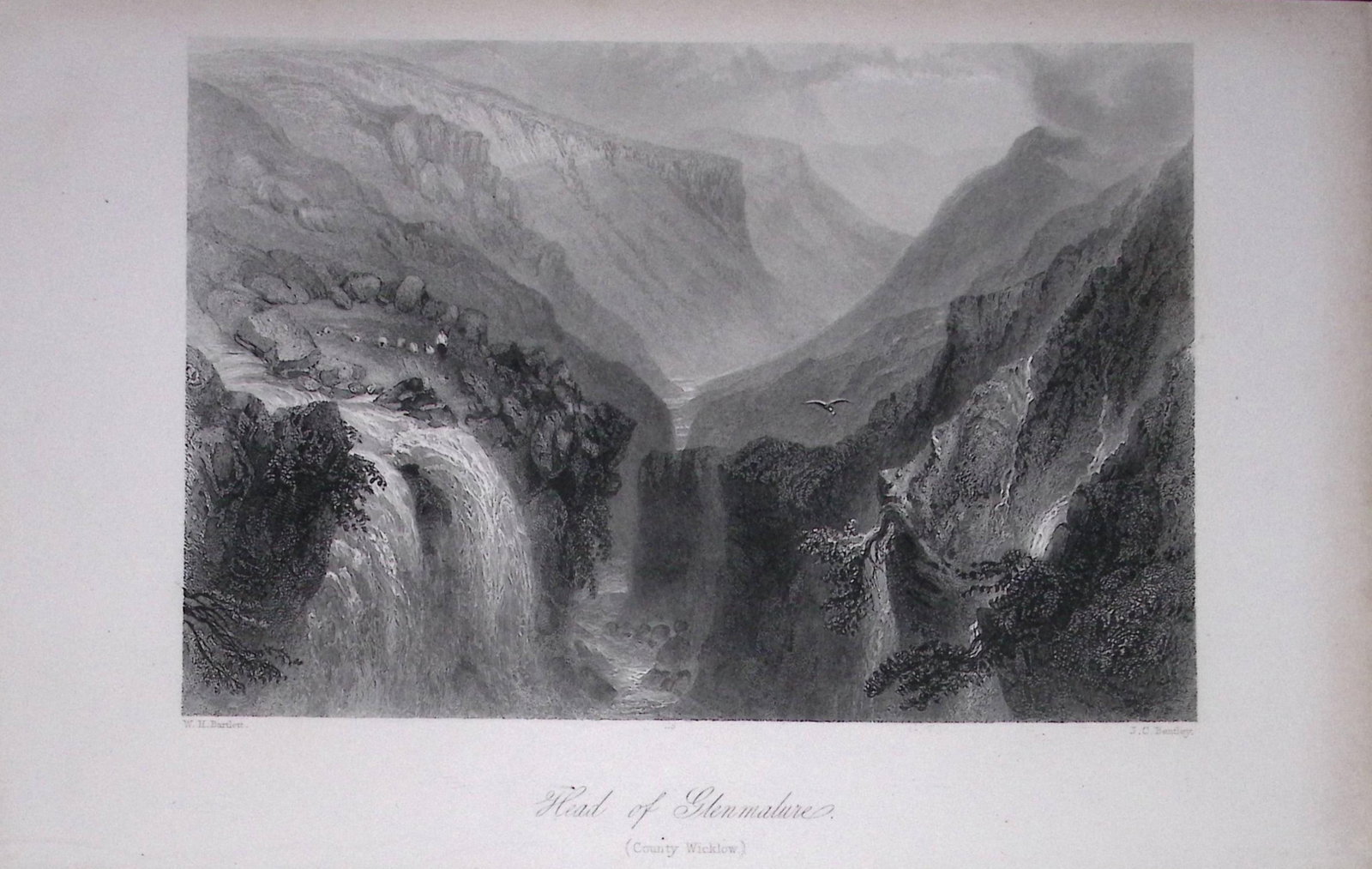 Ireland Head of Glenmalure Wicklow Antique 183 Years-Old Steel-Engraving-19.: Title: Ireland Head of Glenmalure Wicklow Antique 183 Years-Old Steel-Engraving-19. Description: Ireland Head of Glenmalure Wicklow Antique 183 Years-Old Steel-Engraving-19. The Scenery and