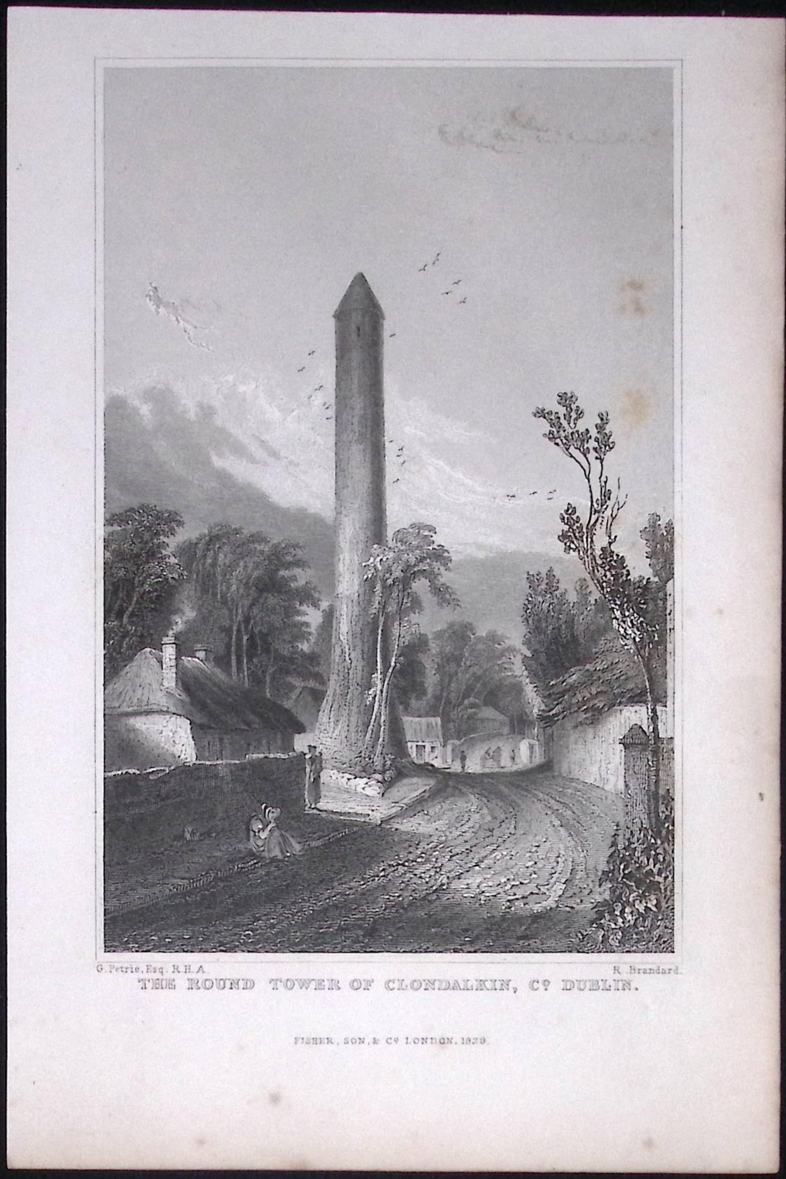 Dublin Round Tower of Clondalkin 194 Years Old Antique Steel Engraving-19: Title: Dublin Round Tower of Clondalkin 194 Years Old Antique Steel Engraving-19 Description: This Plate Was Removed from an Edition of Ireland Illustrated, from Original Drawings These 194-Year-Old