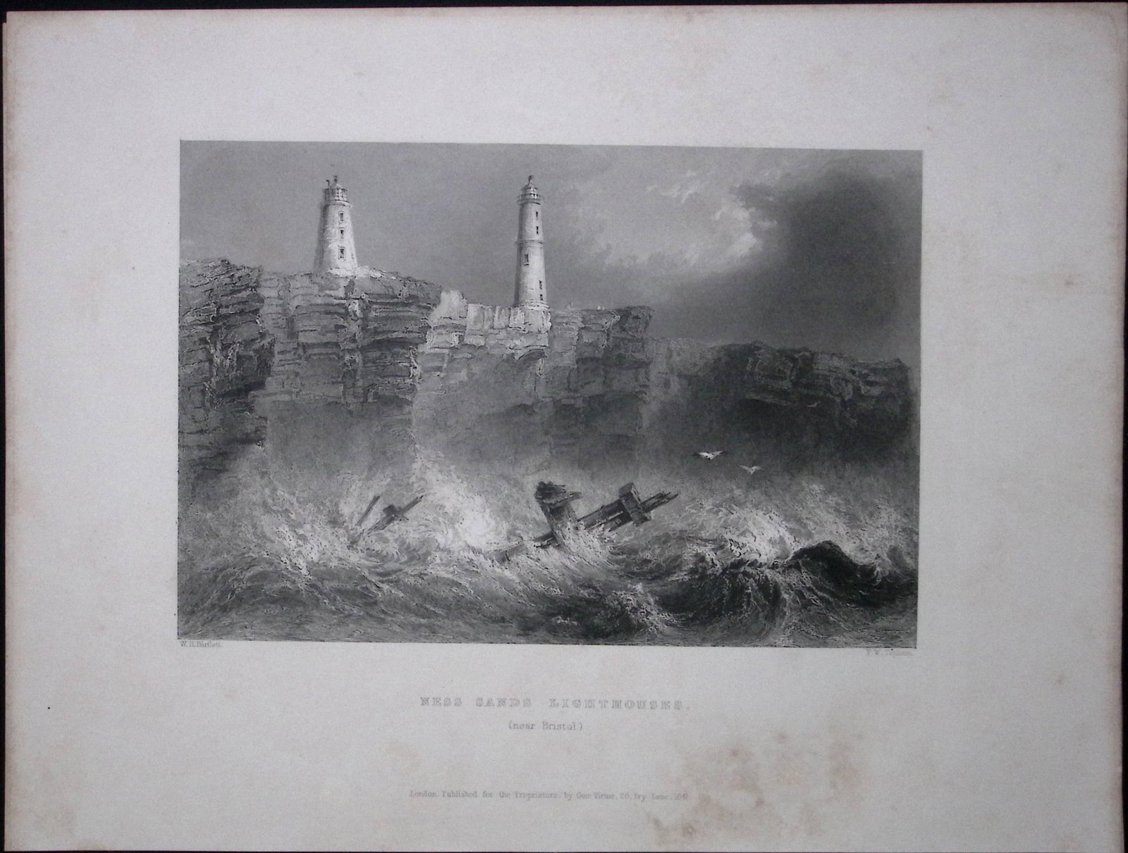 Bristol Ness Sands Lighthouse WH Bartlett 1842 Antique Steel Engraving-103: Title: Bristol Ness Sands Lighthouse WH Bartlett 1842 Antique Steel Engraving-103 Description: This Steel Engraved Print Has Been Removed from an Antique 1842 Edition of. Finden’s The Ports,