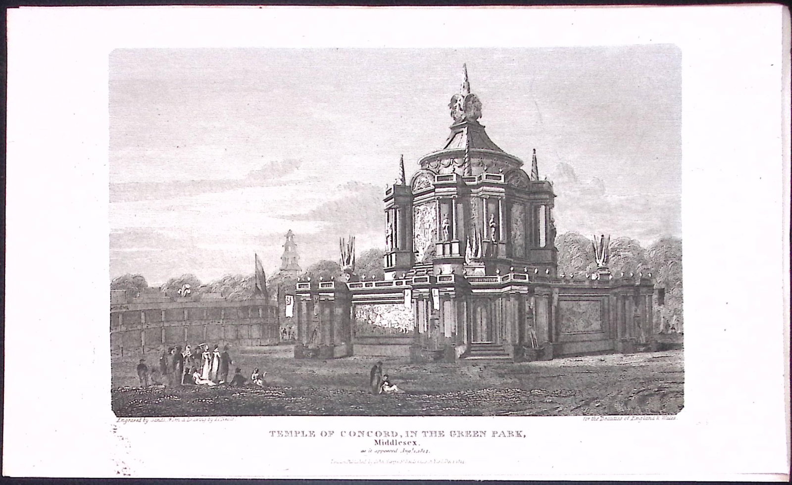 Green Park Temple London Antique 200 Years-Old Steel-Engraving-231 (1 of 2)