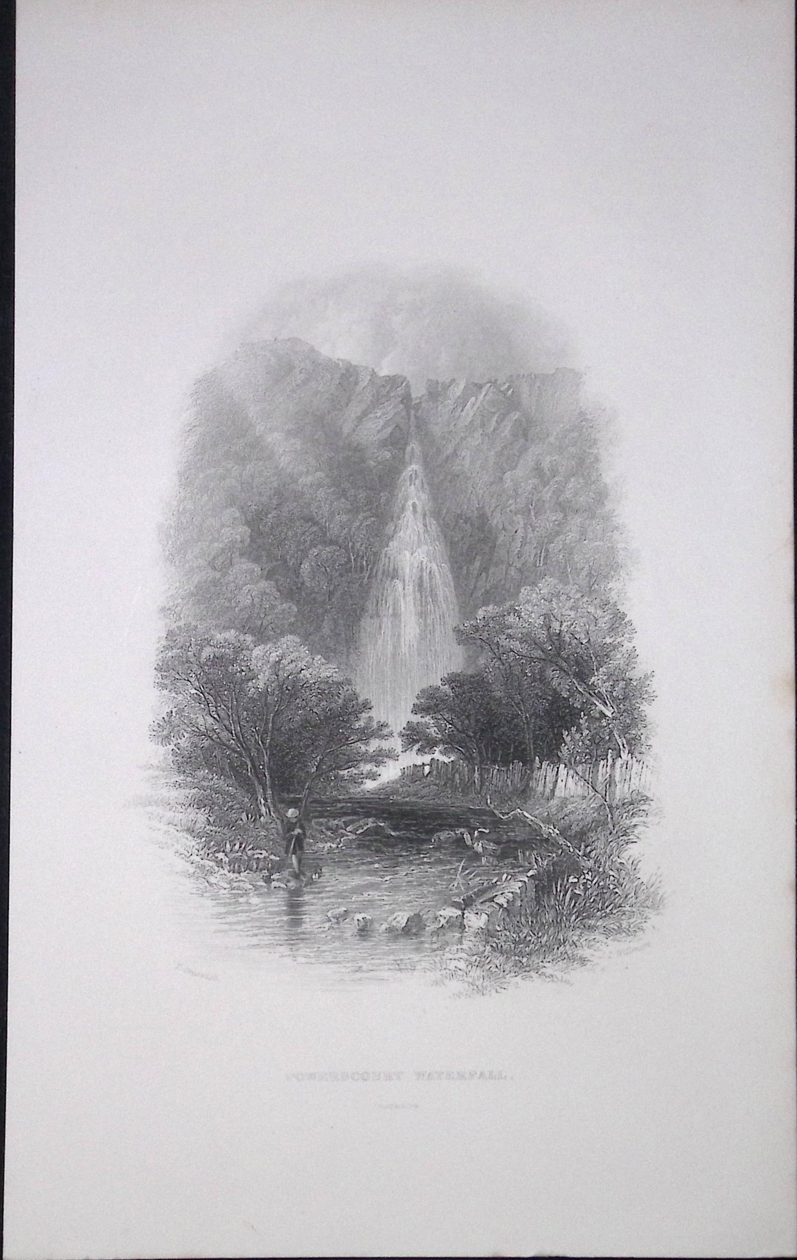 Ireland Powerscourt Waterfall Wicklow Antique 183 Years-Old Steel-Engraving-12. (1 of 1)