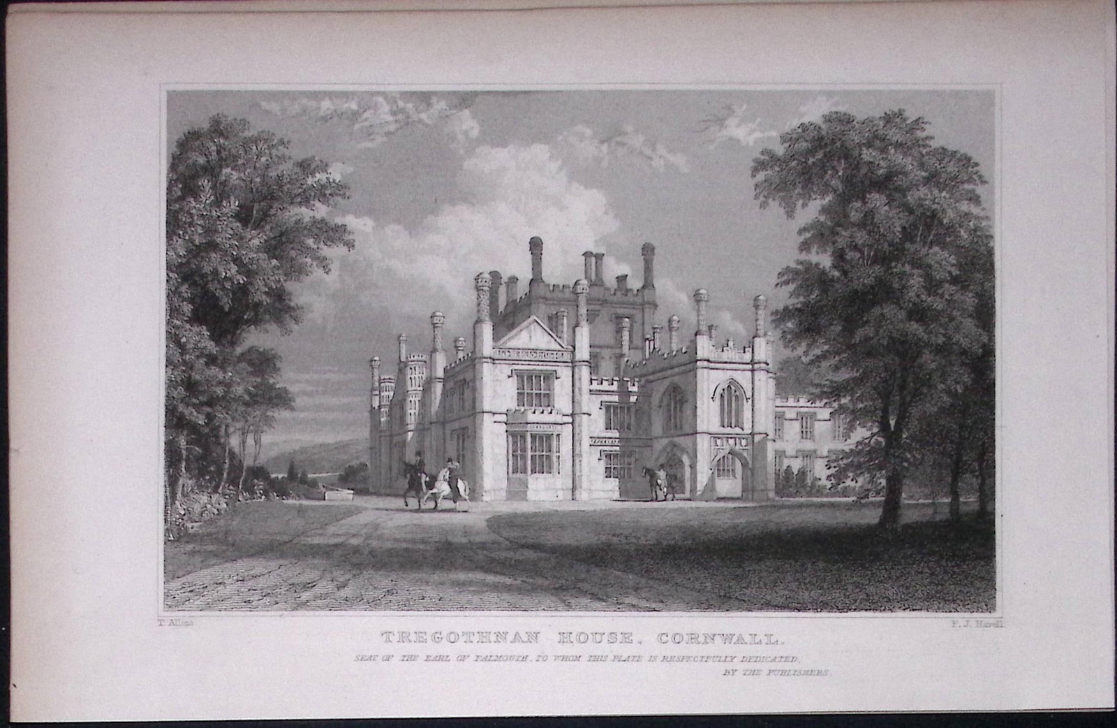 Cornwall Truro Tregothnan House Antique 193 Years-Old Steel-Engraving-3 (1 of 2)