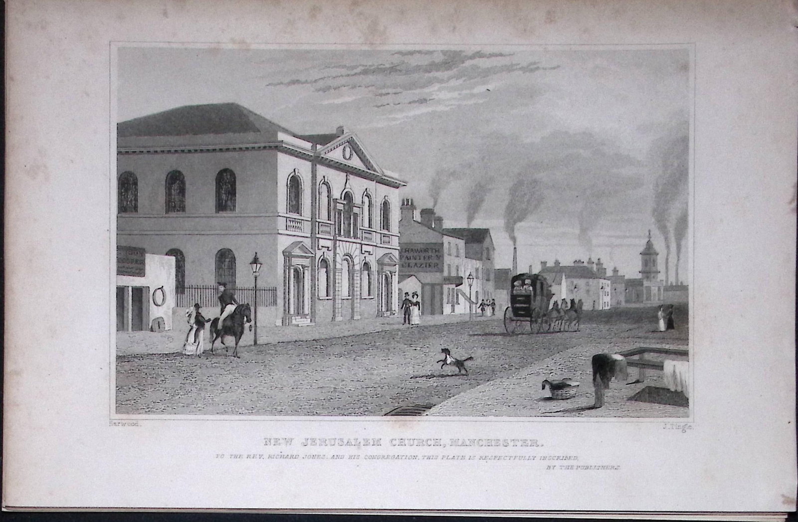 Manchester New Jerusalem Church Antique 195 Years-Old Steel-Engraving-55: Title: Manchester New Jerusalem Church Antique 195 Years-Old Steel-Engraving-55 Description: This Antique Steel Engraving Was Removed from a 195-Year-Old Edition of. Lancashire Illustrated in a