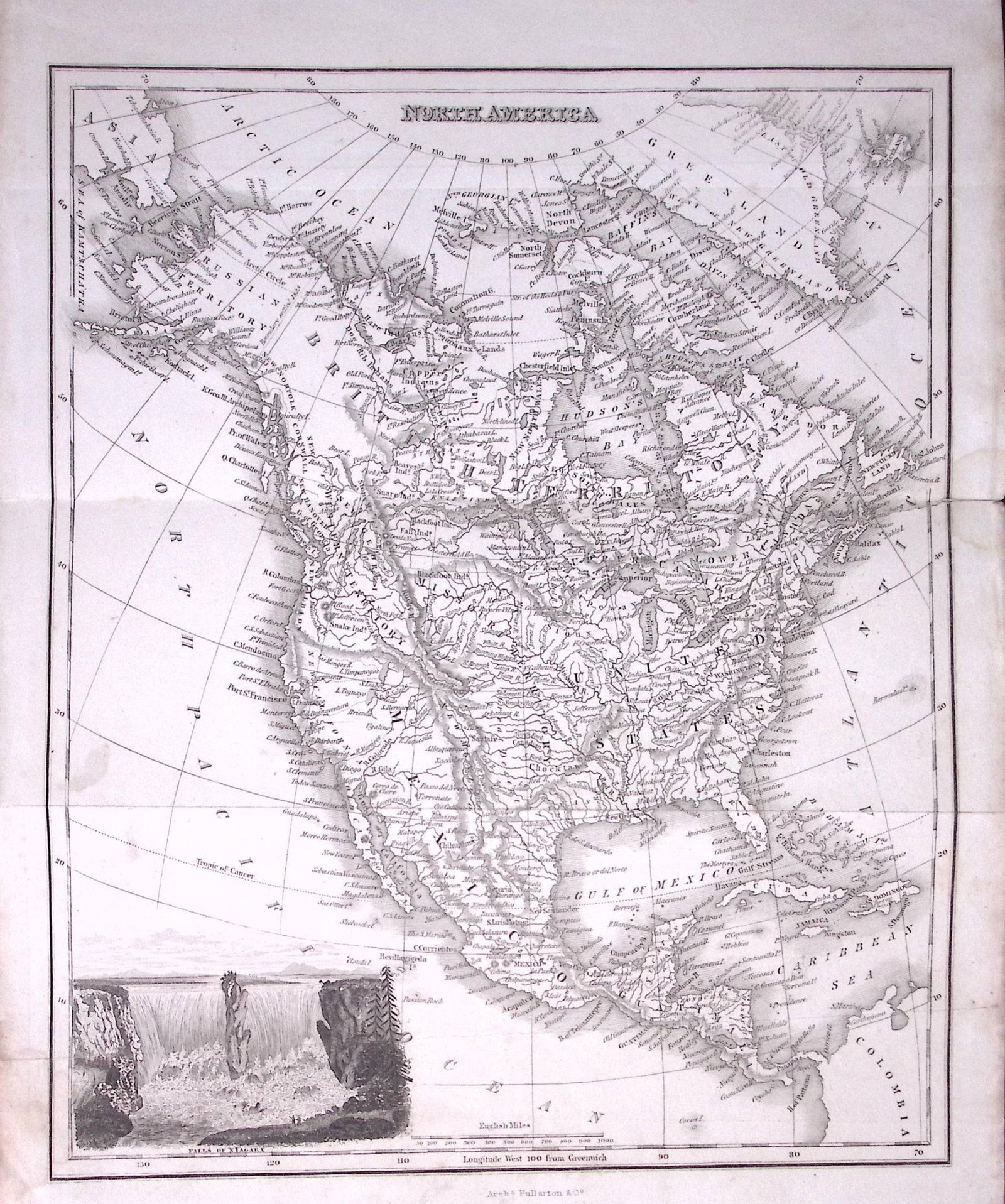 North America Antique 179-Year-Old Engraved Map-12a-TR: Title: North America Antique 179-Year-Old Engraved Map-12a-TR Description: This Antique Map was Removed from an Edition of. System of Geography By James Bell and Was Published By A Fullarton & Co