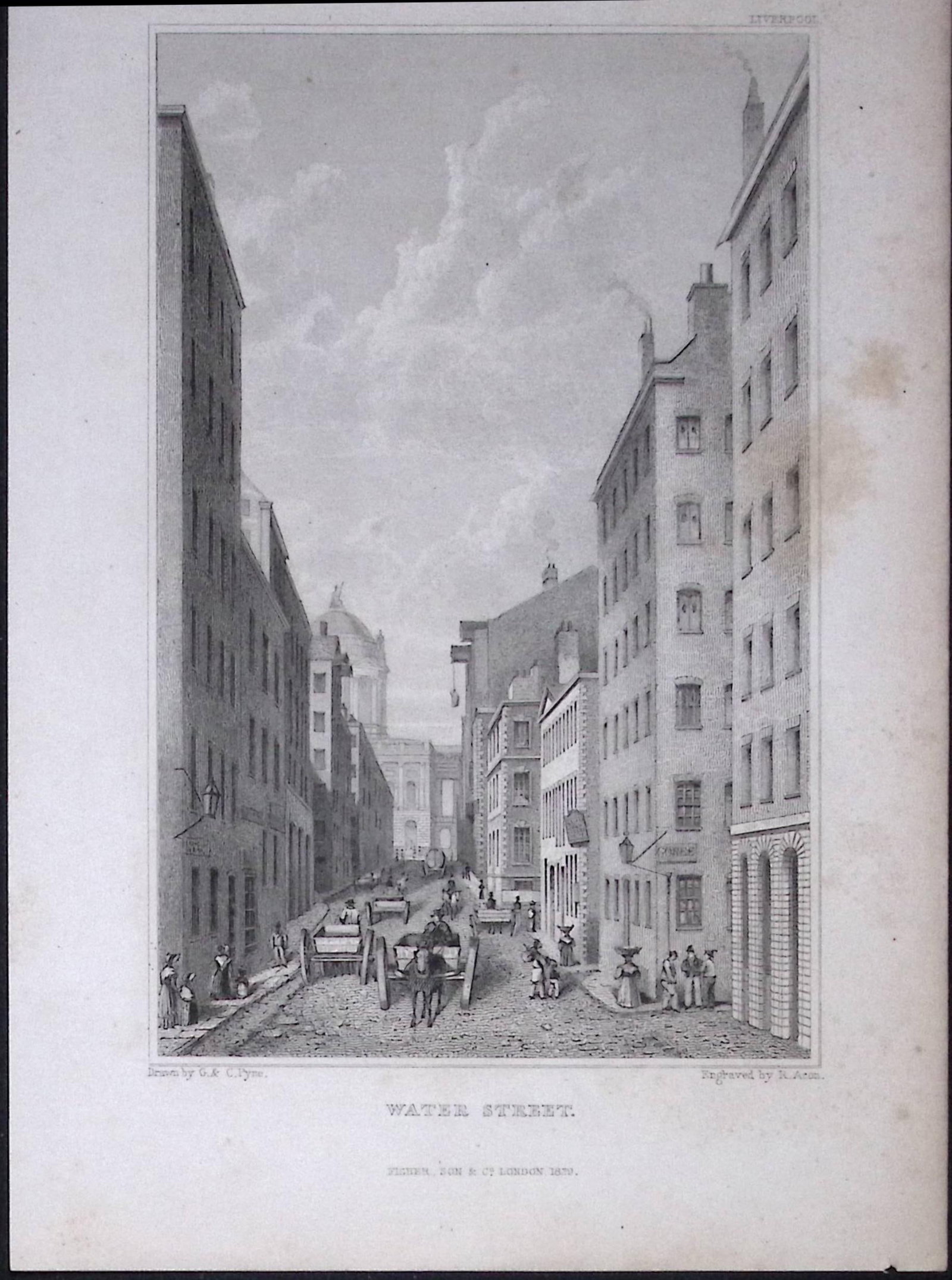 Liverpool Water Street Antique 195 Years-Old Steel-Engraving-46: Title: Liverpool Water Street Antique 195 Years-Old Steel-Engraving-46 Description: This Antique Steel Engraving Was Removed from a 195-Year-Old Edition of. Lancashire Illustrated in a Series of