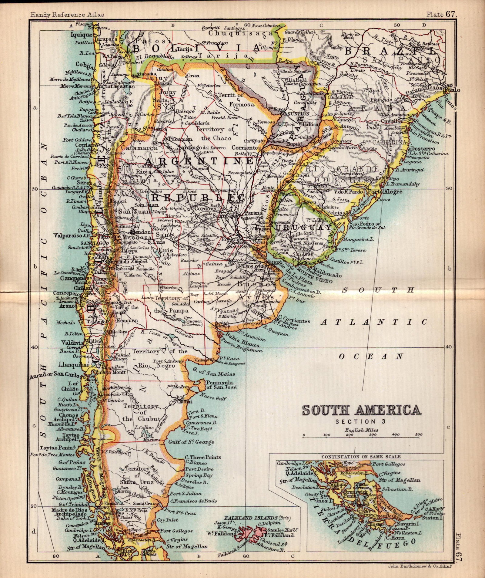 South America Argentina Falklands Double Sided Victorian Antique 1896 Map.: Title: South America Argentina Falklands Double Sided Victorian Antique 1896 Map. Description: This Antique Double-Sided Map Has Been Removed From an. 1896 Edition Handy Reference Atlas by J. G.