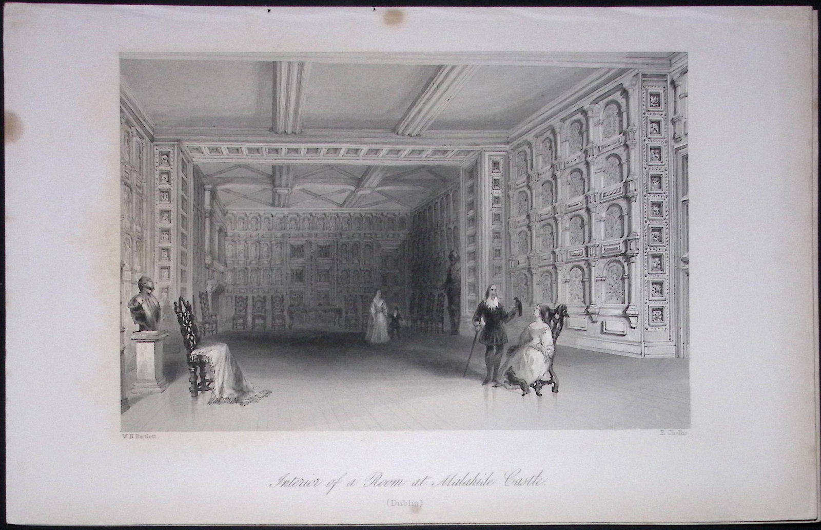 Ireland Dublin Interior of Malahide Castle Antique 183 Years-Old Steel-Engraving-4. (1 of 1)