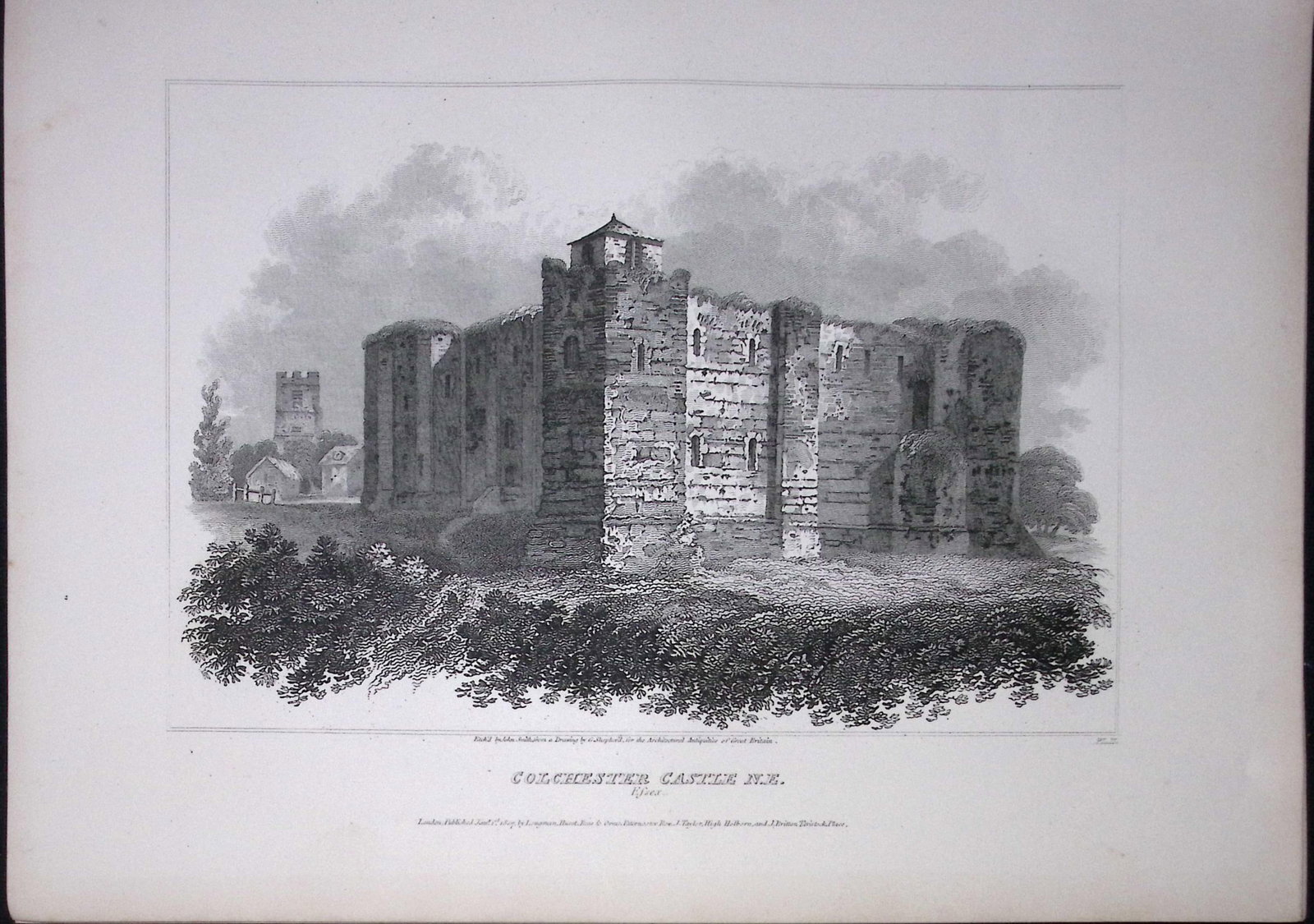 Colchester Castle Essex 190 Years-Old Rare John Britton Antique Steel Engraving-54. (1 of 2)
