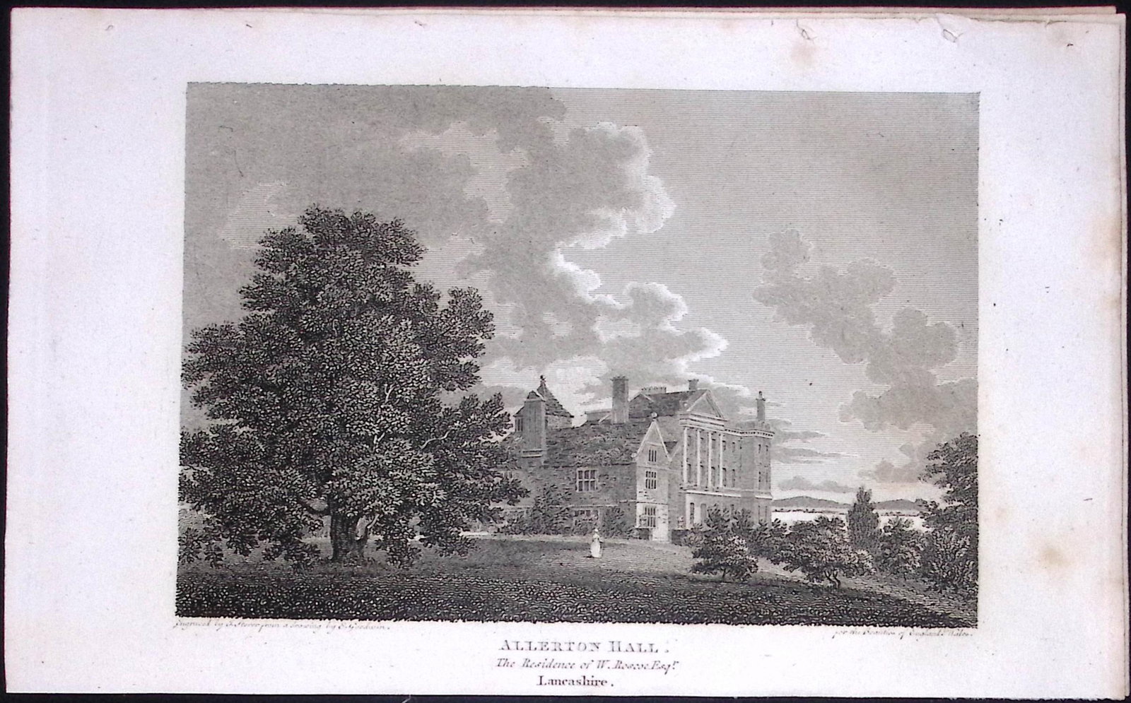 Liverpool Lancashire Allerton Hall Antique 218 Years-Old Steel-Engraving-11. (1 of 2)