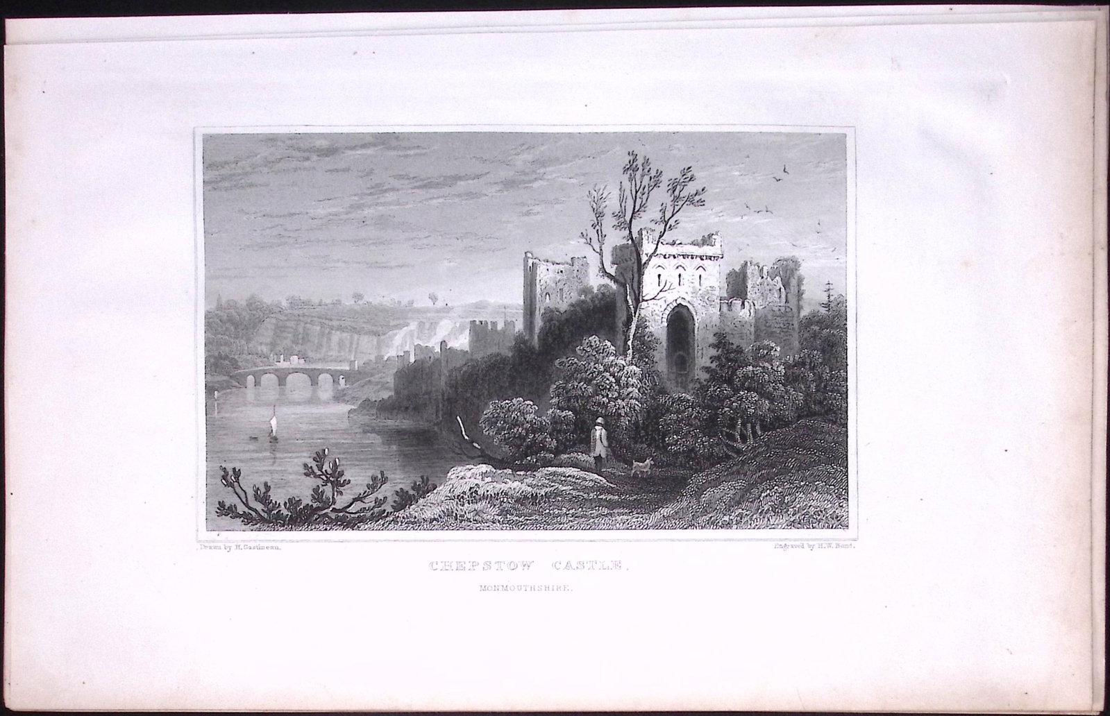 Wales Chepstow Castle Antique 166-Year-Old Steel Engraving-25: Title: Wales Chepstow Castle Antique 166-Year-Old Steel Engraving-25 Description: This Antique Steel Engraving Was Removed from a 166-Year-Old Edition of. B. B. Woodward’s The History of Wales