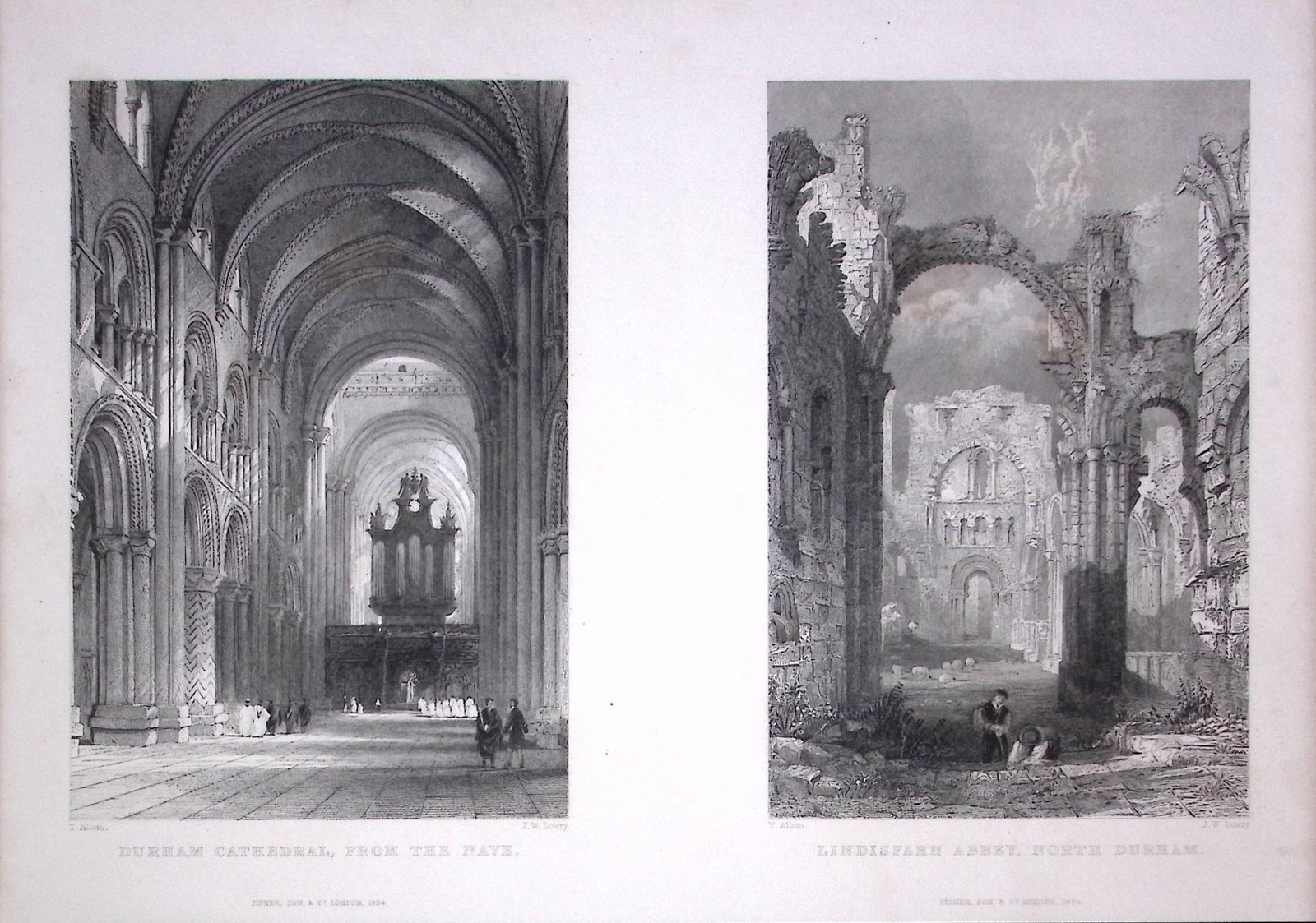 Lindisfarne Abbey & Durham Cathedral 1835 Antique Steel Engraving-2-TR (1 of 2)