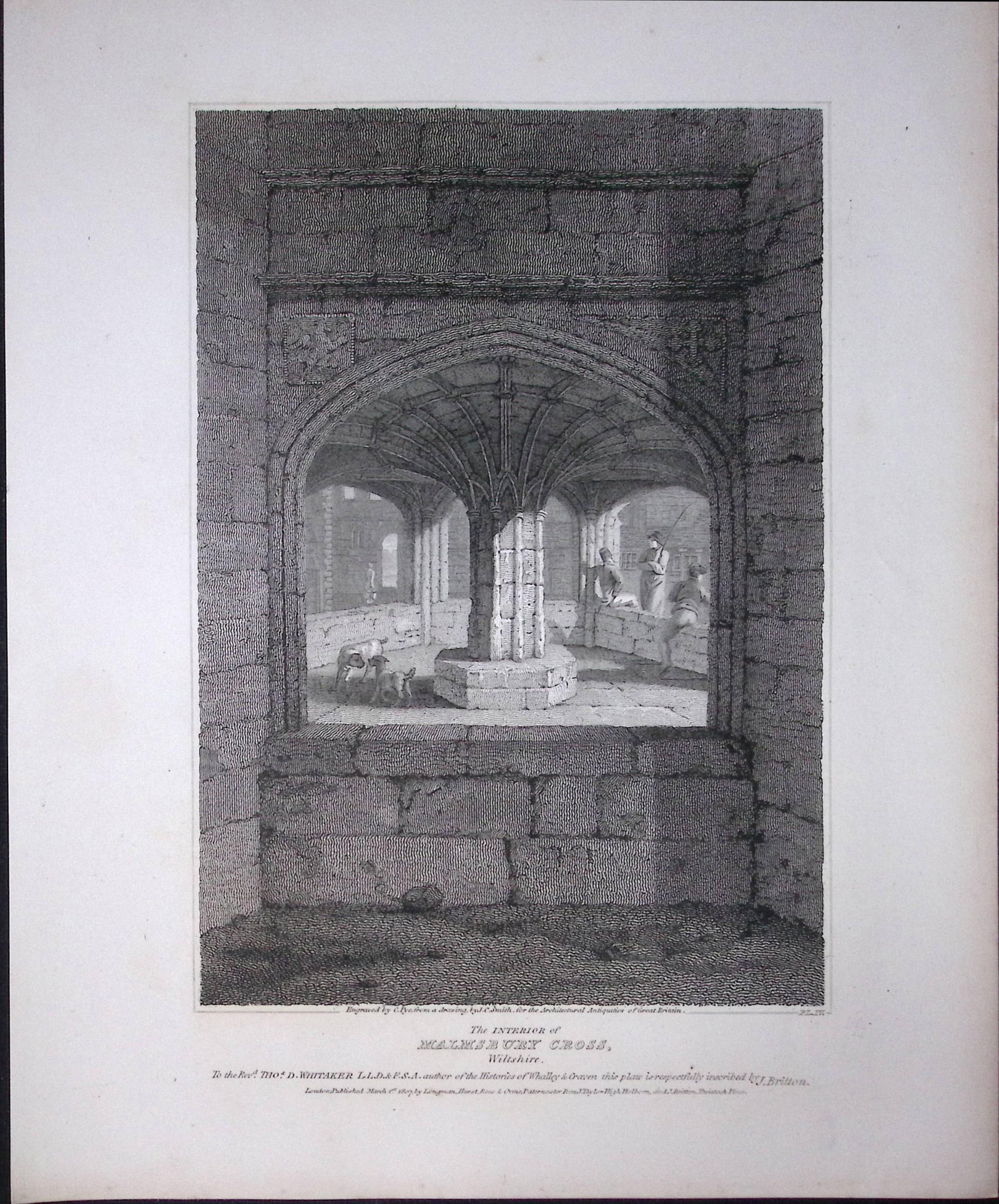Malmsbury Church-Wiltshire 190 Years-Old Rare John Britton Antique Steel Engraving-52. (1 of 2)
