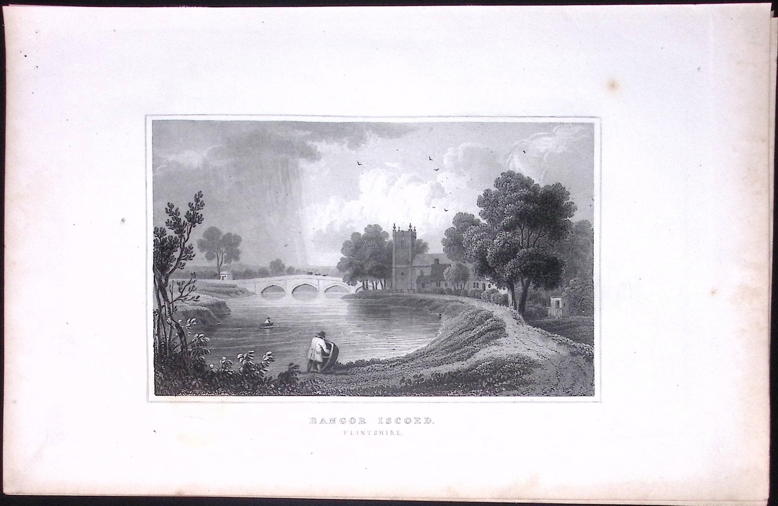 Wales-Bangor Iscoed Flintshire Antique 166-Year-Old Steel Engraving-16: Title: Wales-Bangor Iscoed Flintshire Antique 166-Year-Old Steel Engraving-16 Description: This Antique Steel Engraving Was Removed from a 166-Year-Old Edition of. B. B. Woodward’s The Hi