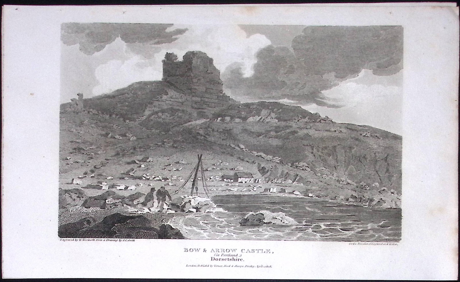 Bow & Arrow Castle Portland Dorset Antique 223 Years-Old Georgian Steel-Engraving-184 (1 of 2)