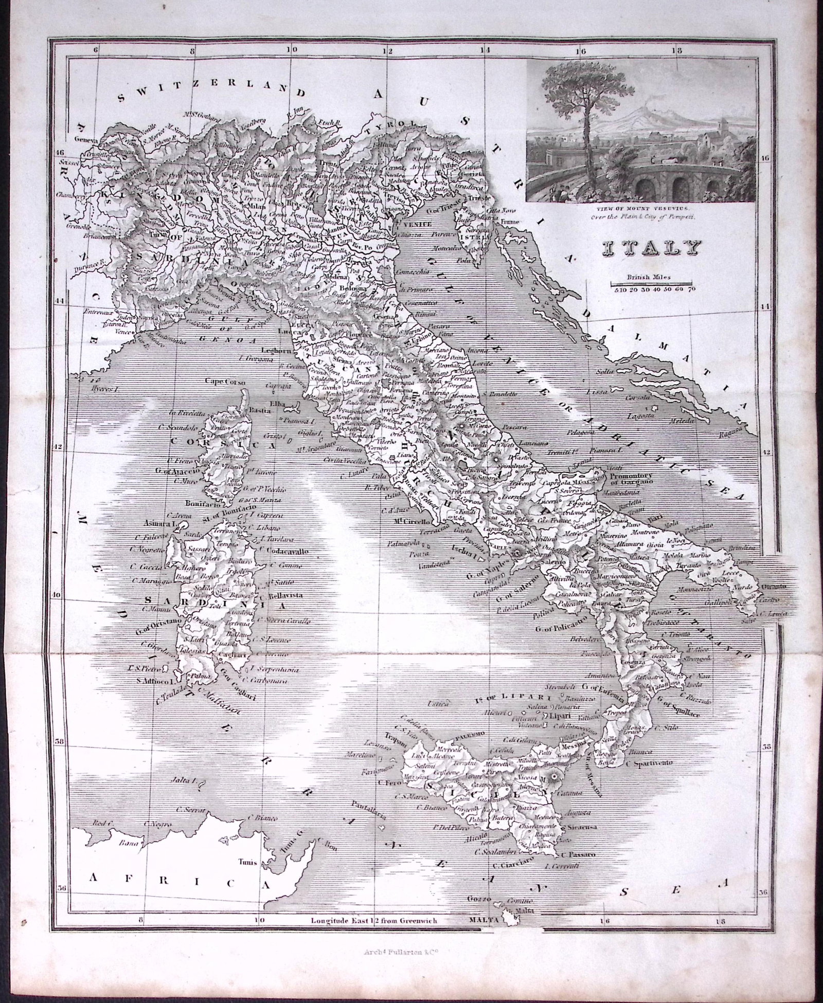 Italy & Sicily Detailed Antique 179-Year-Old Engraved Map-16-TR: Title: Italy & Sicily Detailed Antique 179-Year-Old Engraved Map-16-TR Description: This Antique Map was Removed from an Edition of. System of Geography By James Bell and Was Published By A