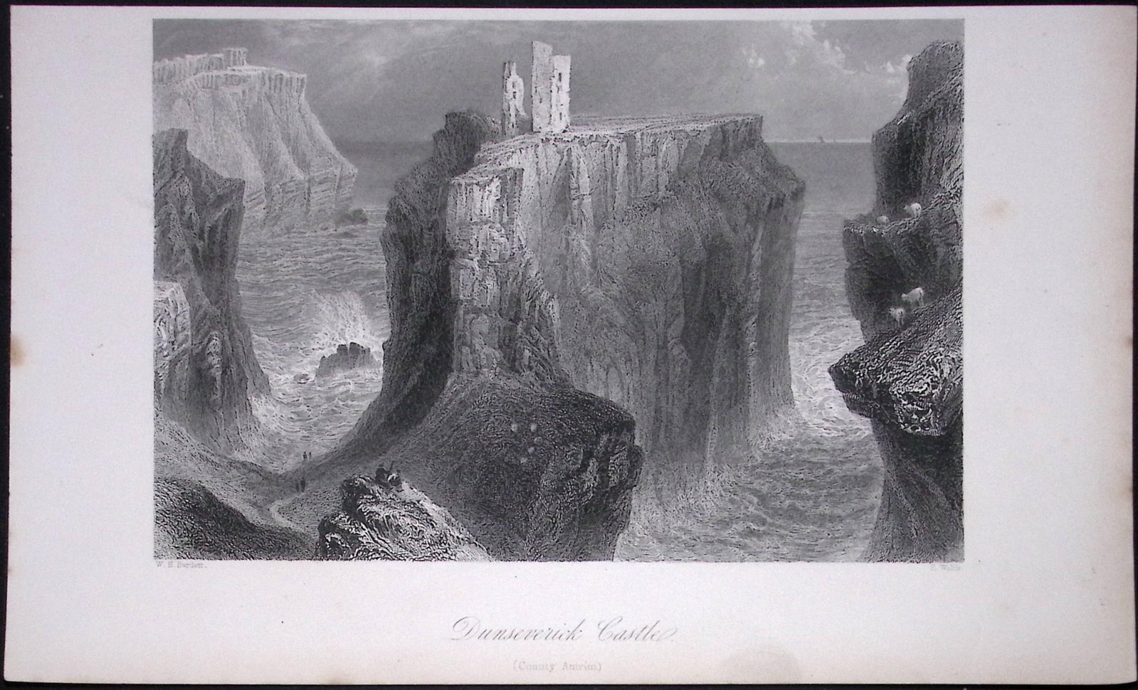 Ireland Dunseverick Castle Antrim Ulster Antique 183 Years-Old Steel-Engraving-42.: Title: Ireland Dunseverick Castle Antrim Ulster Antique 183 Years-Old Steel-Engraving-42. Description: The Scenery and Antiquities of Ireland, Illustrations by WH Barlett. And published in 1843