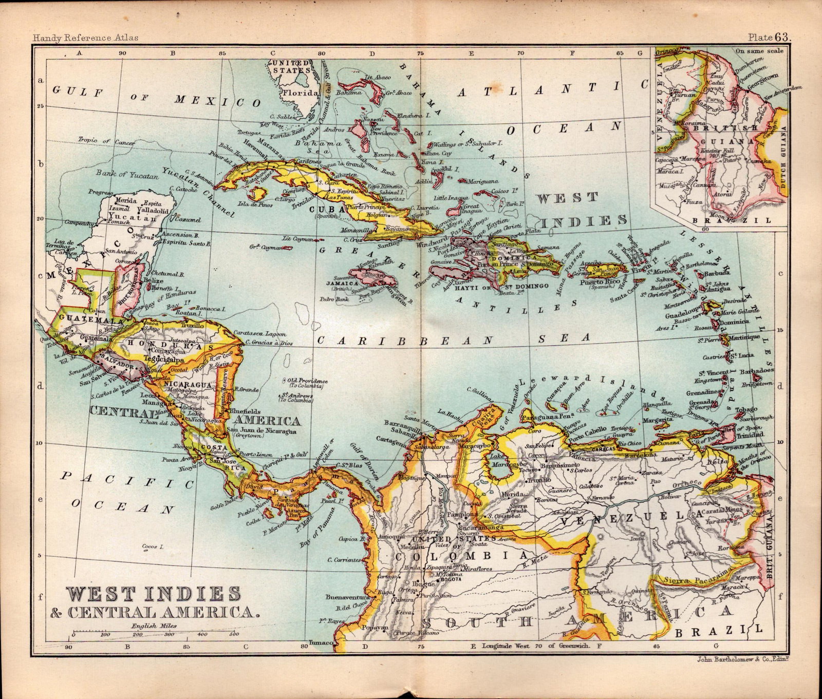 West Indies & Central America Double Sided Victorian Antique 1896 Map.: Title: West Indies & Central America Double Sided Victorian Antique 1896 Map. Description: This Antique Double-Sided Map Has Been Removed From an. 1896 Edition Handy Reference Atlas by J. G.