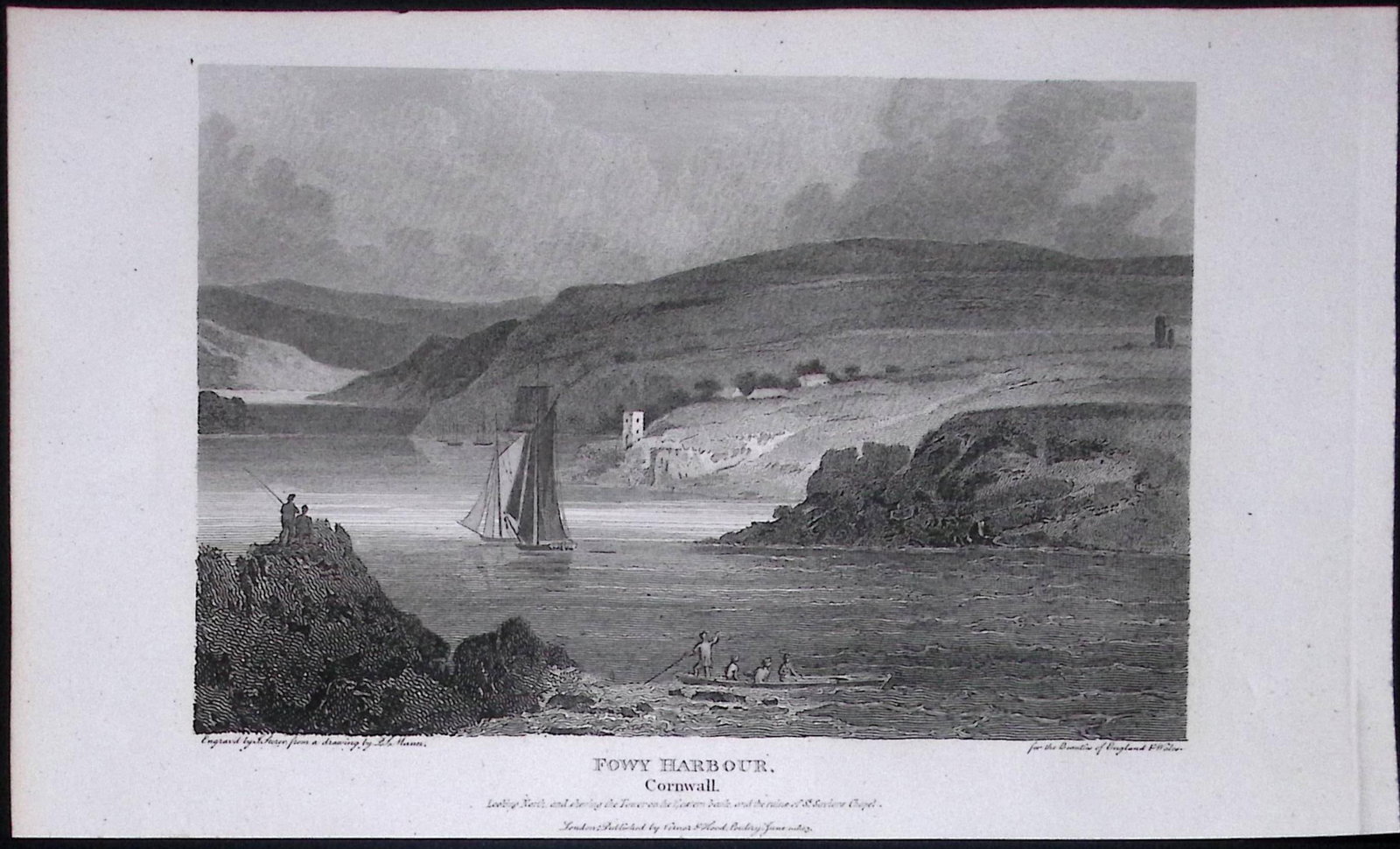 Fowley Harbour Cornwall Antique 224 Years-Old Steel-Engraving-75 (1 of 2)