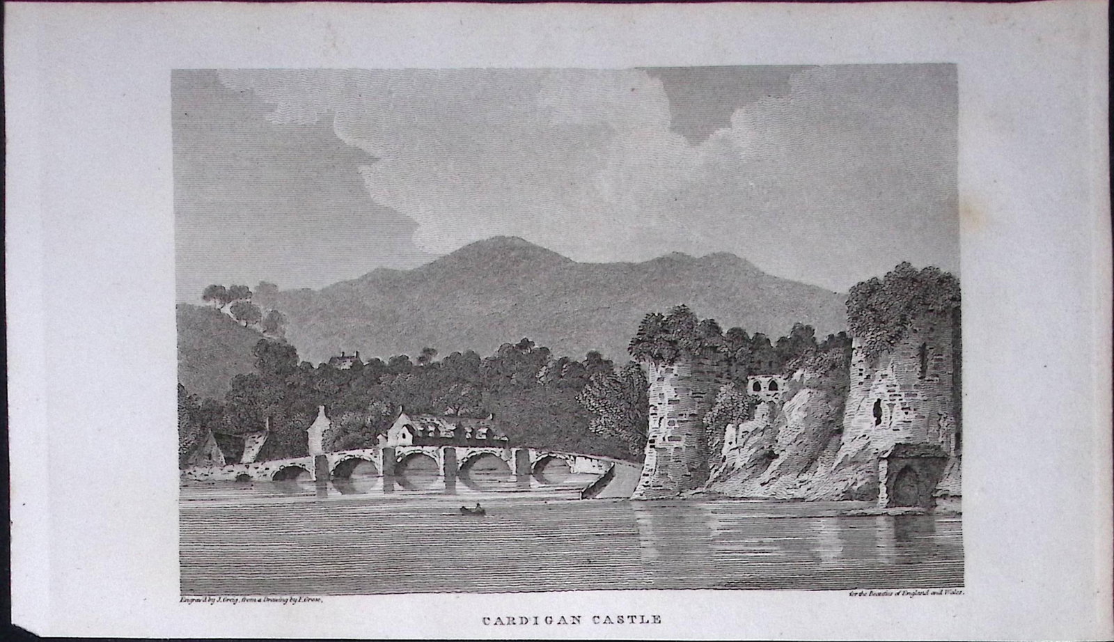 Cardigan Castle Wales Antique 211 Years-Old Georgian Steel-Engraving-470 (1 of 2)