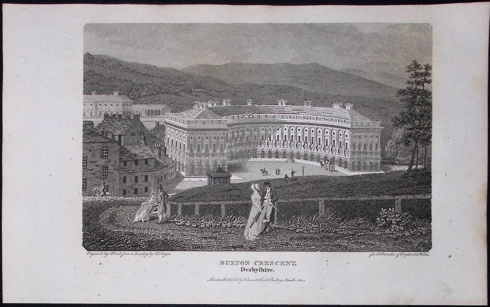 Buxton Crescent Peak District Antique 223 Years-Old Georgian Steel-Engraving-286 (1 of 1)