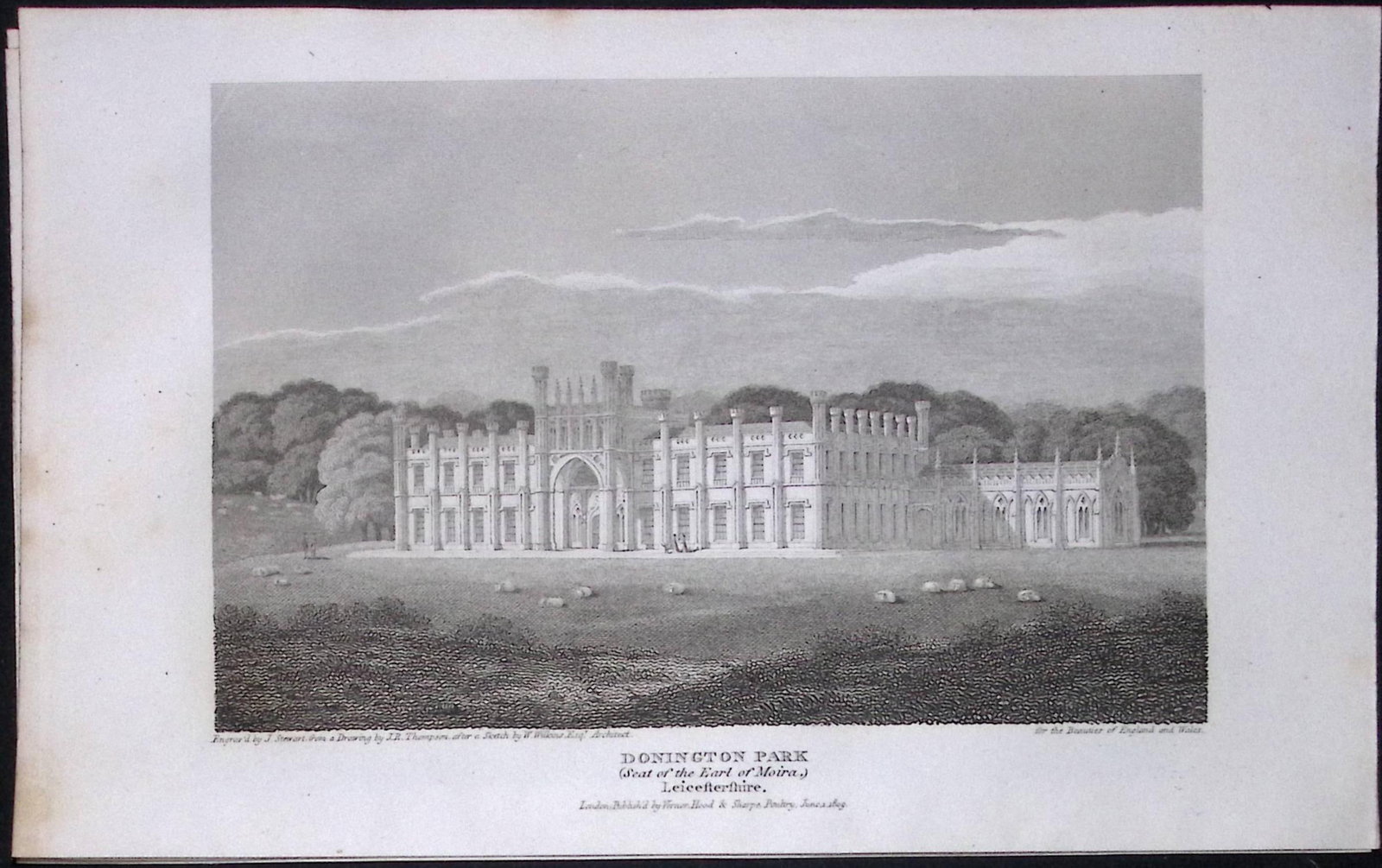 Donnington Park Leicestershire Antique 218 Years-Old Georgian Steel-Engraving-308 (1 of 2)