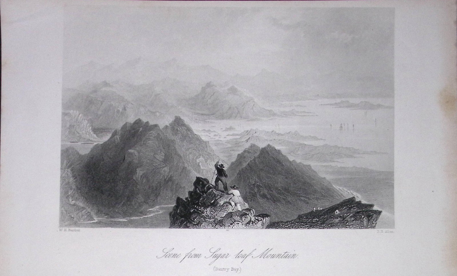 Ireland View of Sugar Loaf Mountain Cork Antique 183 Years-Old Steel-Engraving-5. (1 of 1)