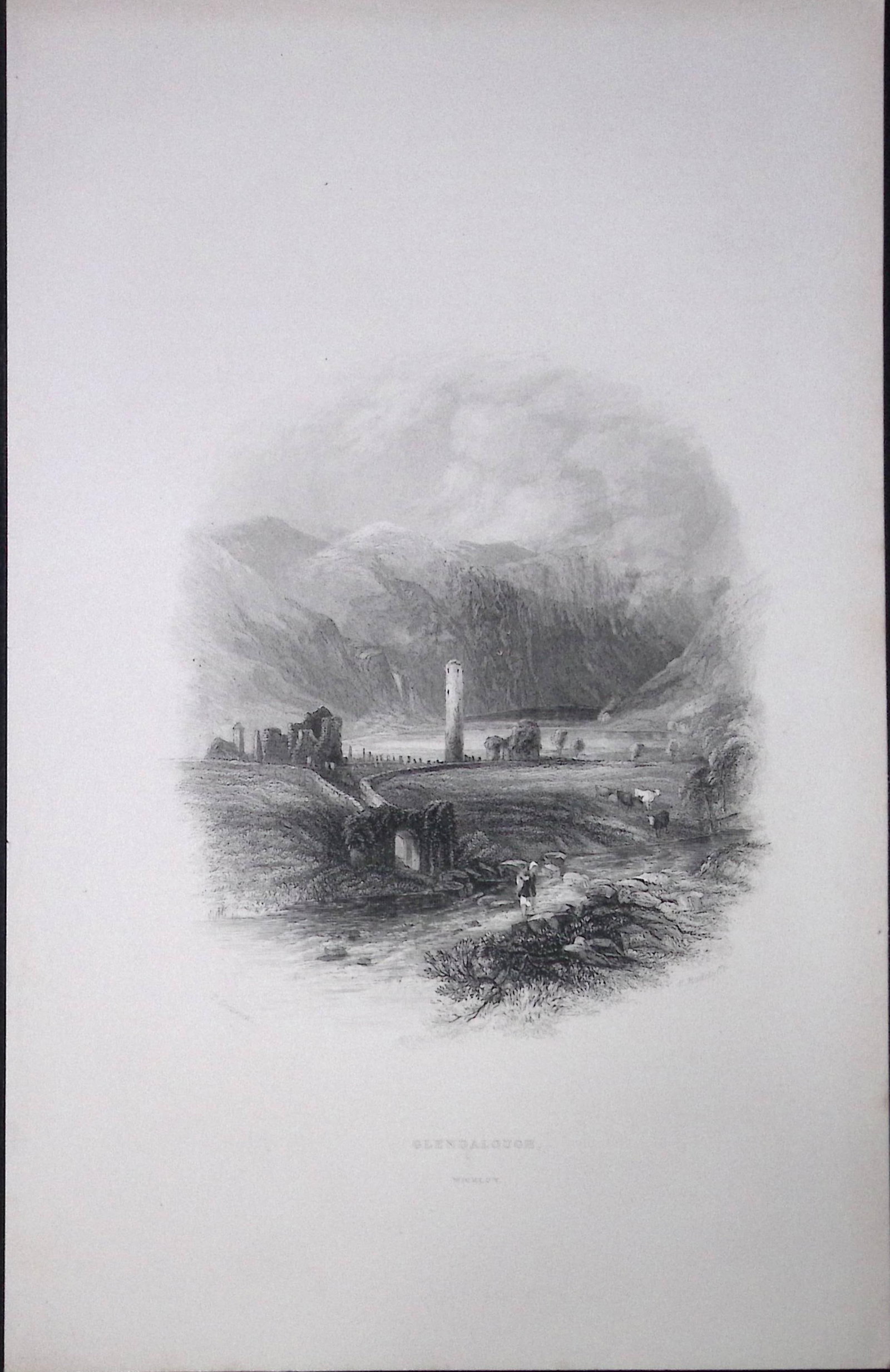 Ireland Scene at Glendalough Wicklow Antique 183 Years-Old Steel-Engraving-14. (1 of 1)