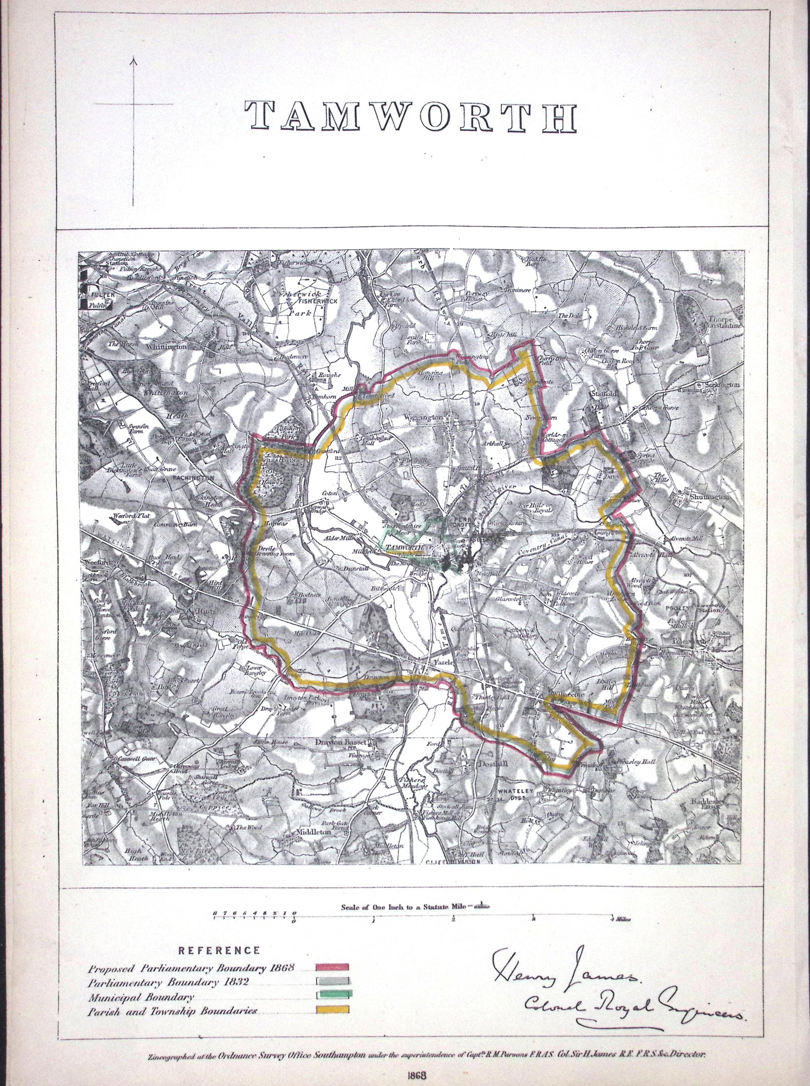 Tamworth Midlands Boundary Commission 157-Year-Old Coloured Antique Map.: Title: Tamworth Midlands Boundary Commission 157-Year-Old Coloured Antique Map. Description: Tamworth Midlands Boundary Commission 157-Year-Old Coloured Antique Map. Original Antique Lithograph Map