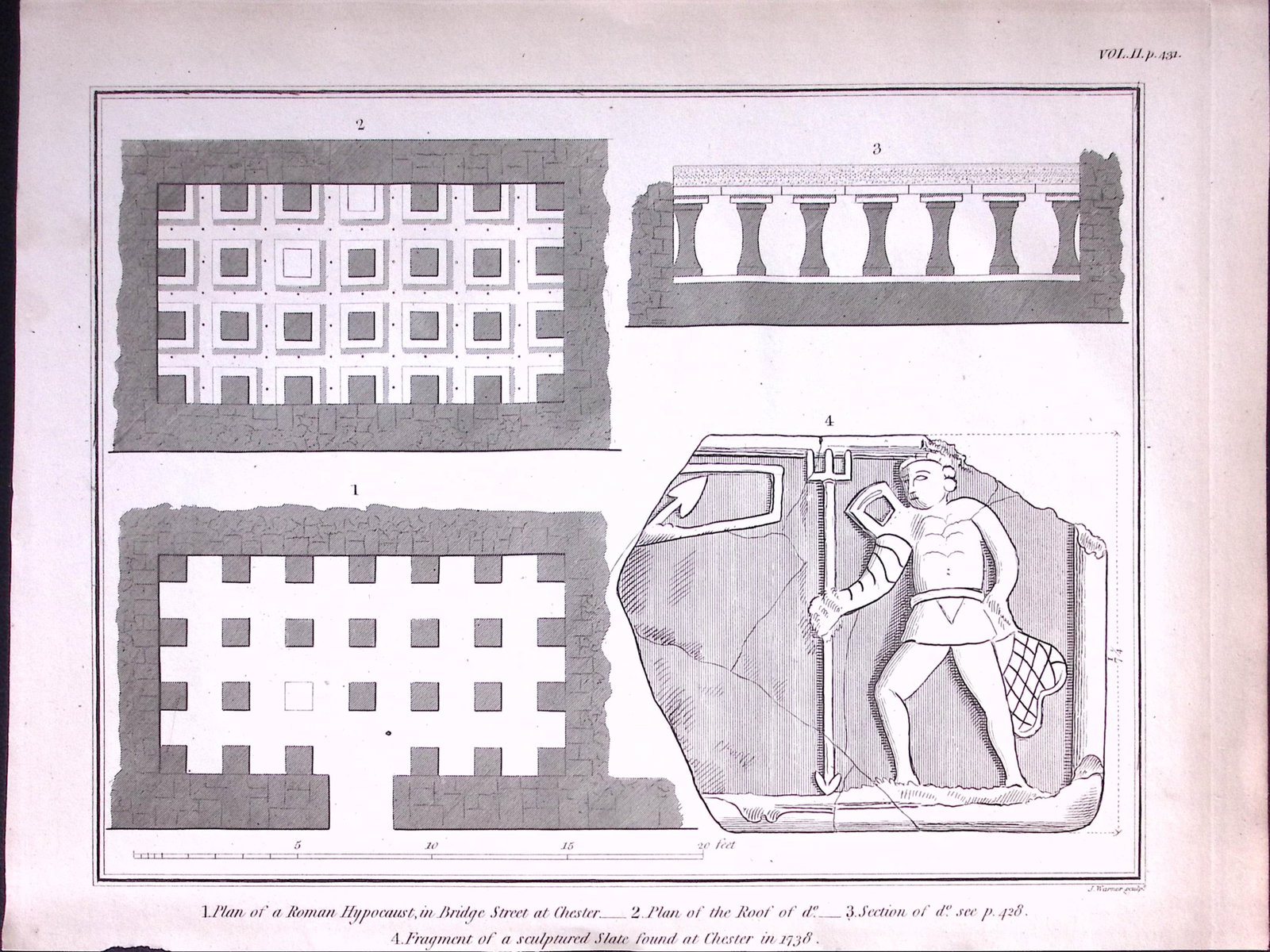 Chester Roman Hypocaust Findings Antique 216-Year-Old Copperplate Print-17-TR (1 of 2)