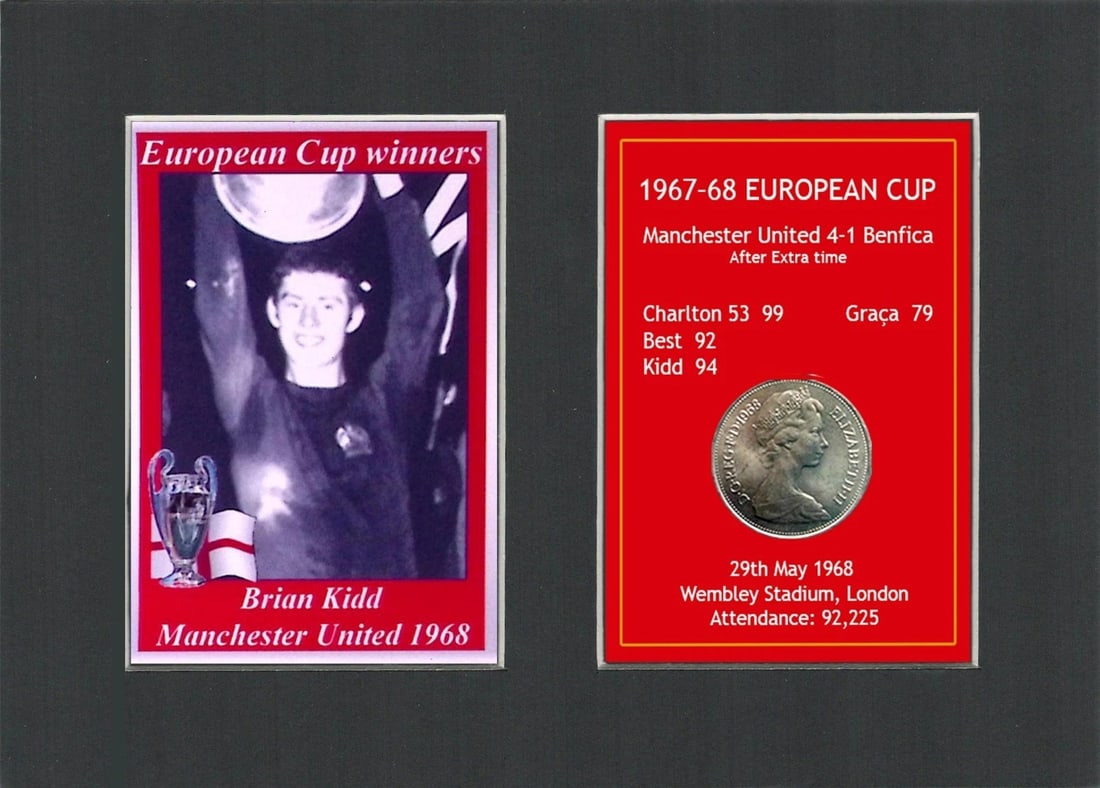 Brian Kidd Manchester United 1968 European Cup Mounted Coin Metal Art (1 of 2)