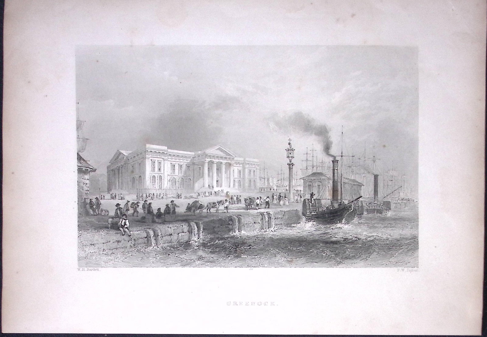 View of Greenock Scotland WH Bartlett 1842 Antique Steel Engraving-18-TR: Title: View of Greenock Scotland WH Bartlett 1842 Antique Steel Engraving-18-TR Description: This Steel Engraved Print Has Been Removed from an Antique 1842 Edition of. Finden’s The Ports,