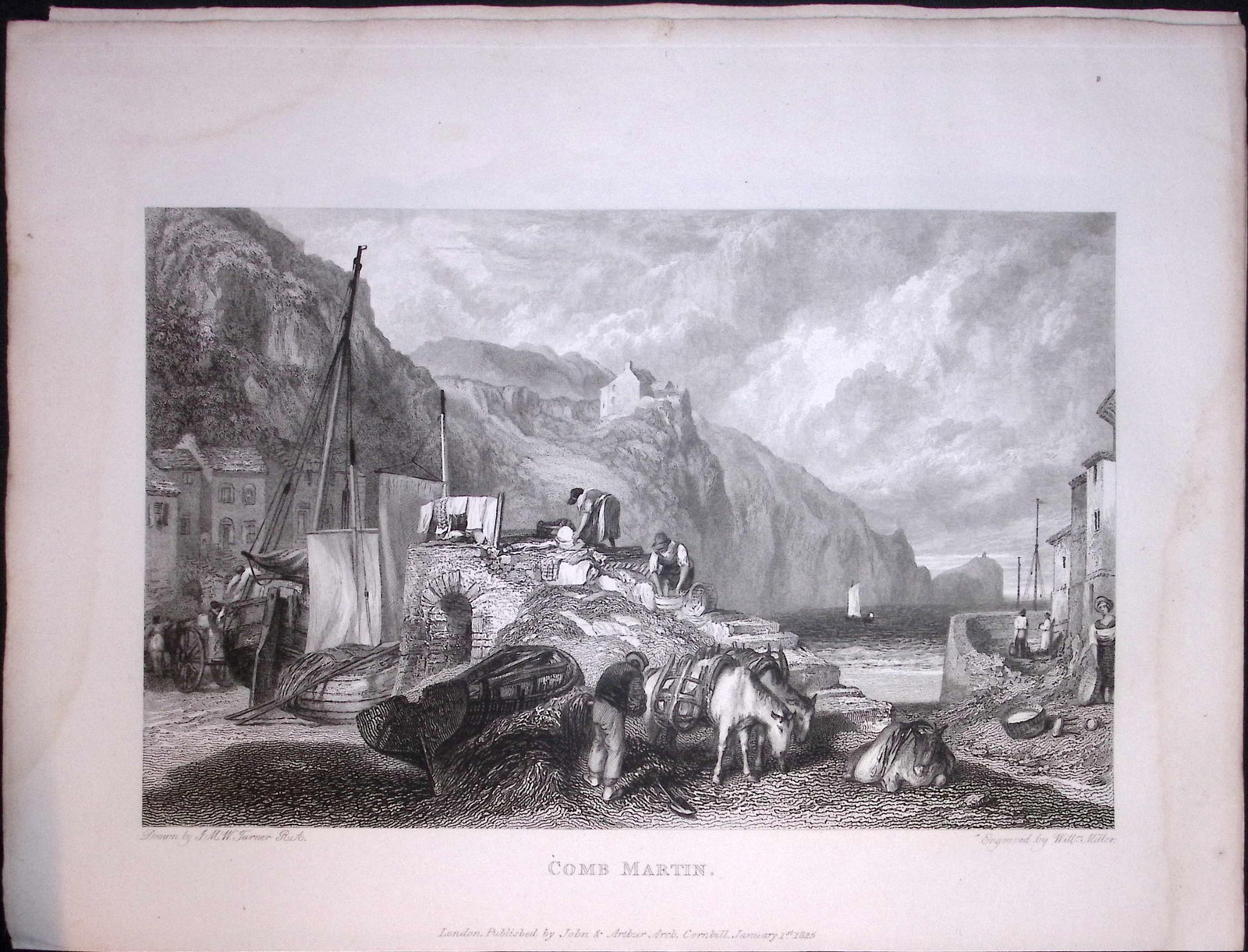 J.M.W Turner “Comb Martin Devon” Views from a Southern Coast Rare Copper Engraving-46: Title: J.M.W Turner “Comb Martin Devon” Views from a Southern Coast Rare Copper Engraving-46 Description: This Rare After J.M.W. Turner Copper Engraved Plate Was Removed from a Nearly