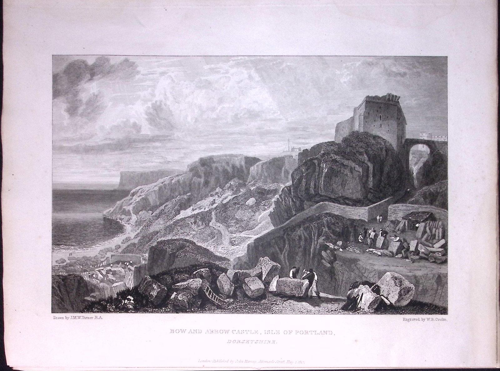 J.M.W Turner ""Bow & Arrow Castle Dorset"" Views Southern Coast Rare Copper Engraving-25: Title: J.M.W Turner "Bow & Arrow Castle Dorset" Views Southern Coast Rare Copper Engraving-25 Description: Picturesque Views on the Southern Coast of England, from Drawings Made Principally by