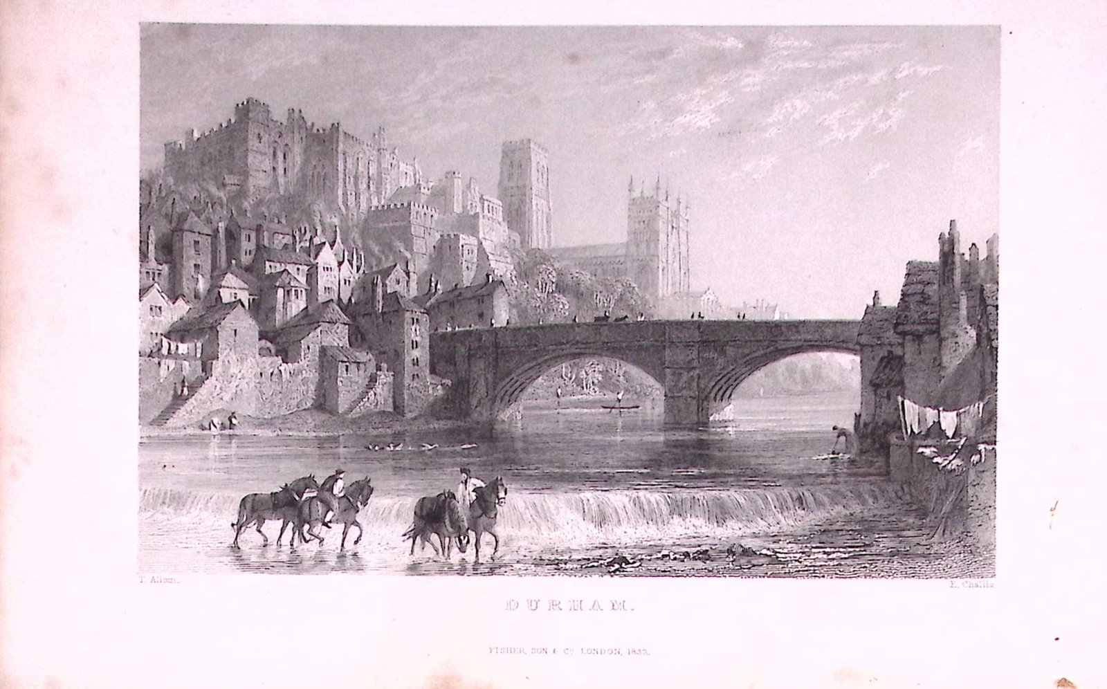 Durham Cathedral From The River 1835 Antique Steel Engraving-24-TR: Title: Durham Cathedral From The River 1835 Antique Steel Engraving-24-TR Description: This Steel Engraved Print Has Been Removed from an Antique 1835 Edition of. Westmorland, Cumberland,