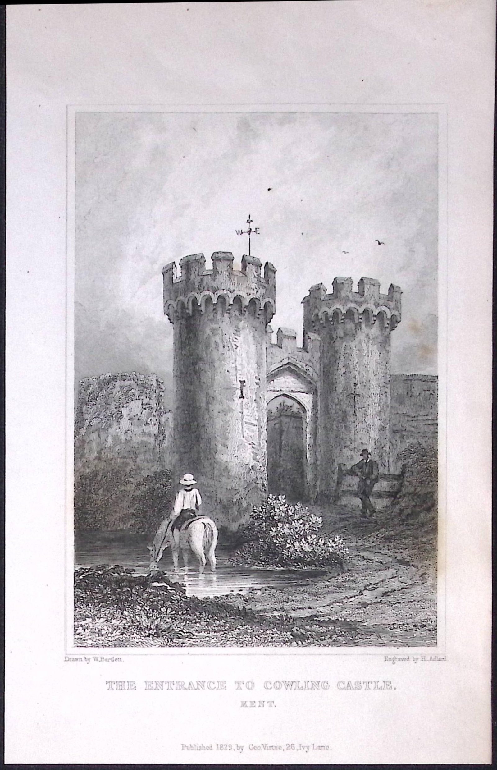 Entrance to Cowling Castle Kent 1829 Antique 197 Years-Old Steel Engraving-66: Title: Entrance to Cowling Castle Kent 1829 Antique 197 Years-Old Steel Engraving-66 Description: This Antique Print Was Removed from a 197-Year-Old Edition of. W. H. Ireland's Study of T