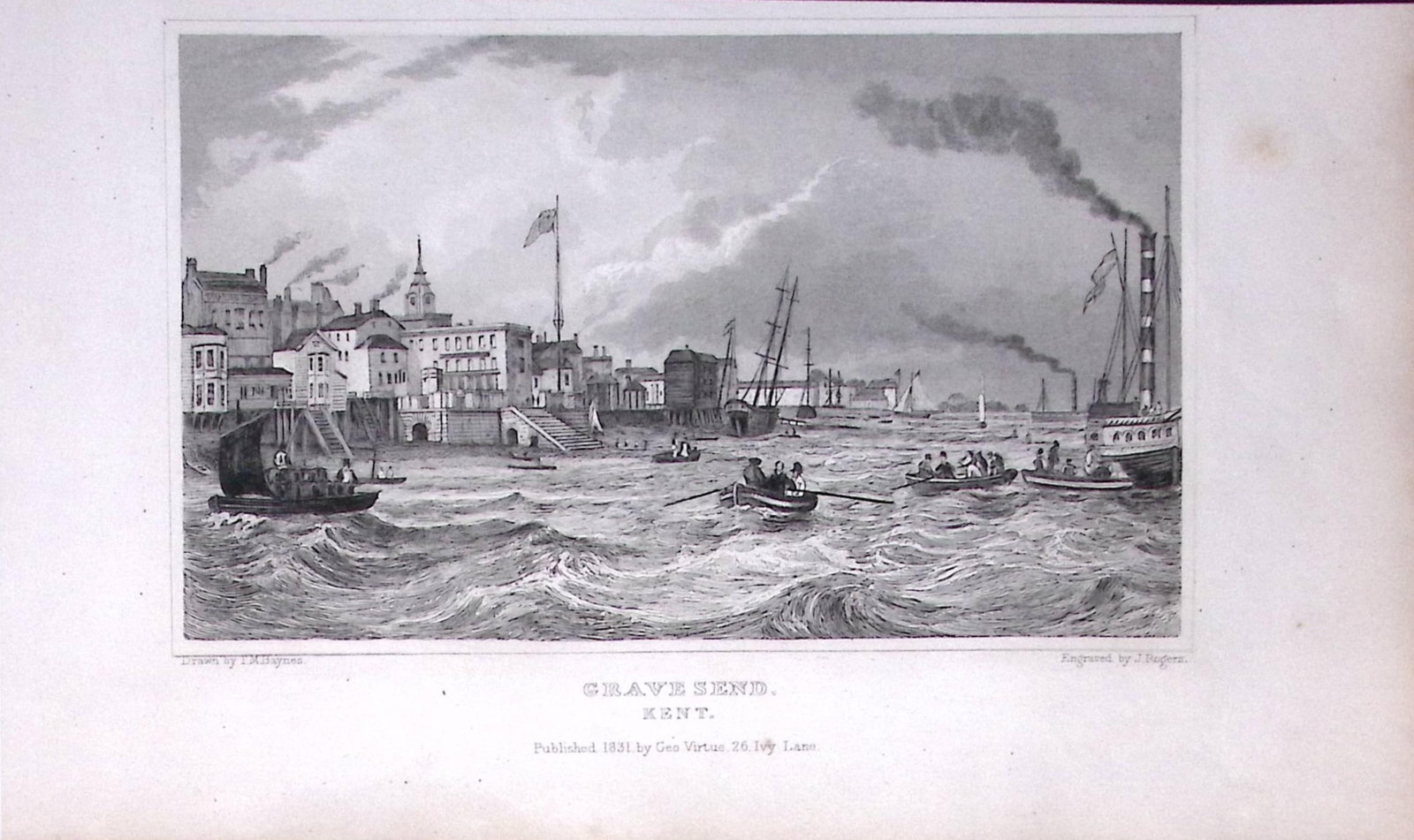 Gravesend Harbour & Sea Kent 1829 Antique 197 Years-Old Steel Engraving-53a: Title: Gravesend Harbour & Sea Kent 1829 Antique 197 Years-Old Steel Engraving-53a Description: This Antique Print Was Removed from a 197-Year-Old Edition of. W. H. Ireland's Study of